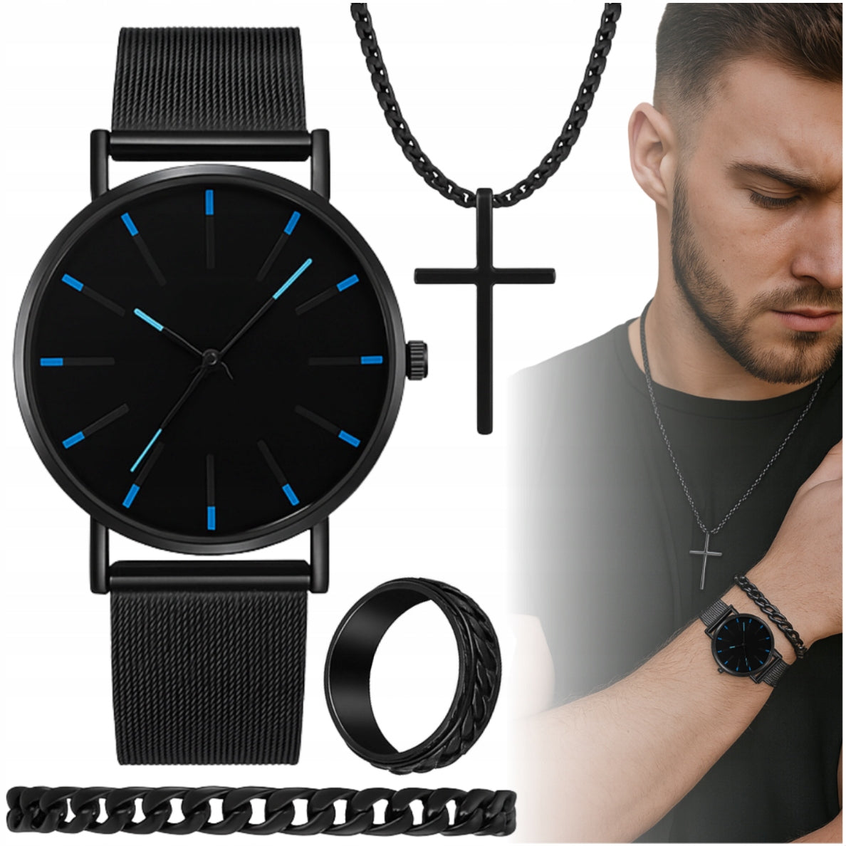 MEN'S GIFT SET WATCH BLACK + JEWELRY GIFT FOR MAN Brand no brand