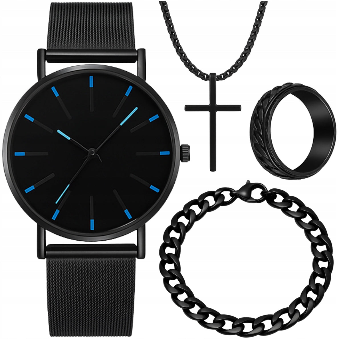 MEN'S GIFT SET WATCH BLACK + JEWELRY GIFT FOR MAN