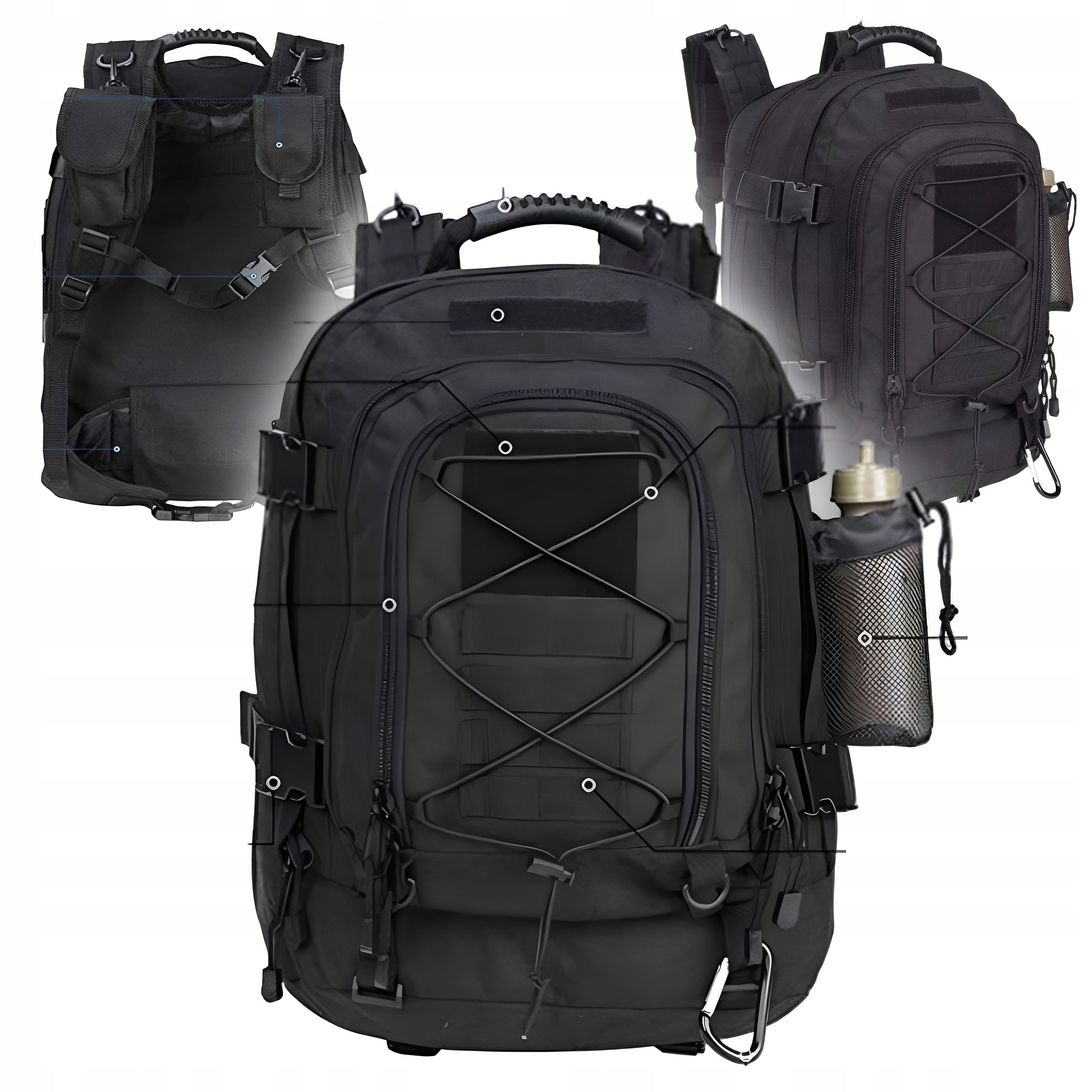 MEN'S HIKING BACKPACK MILITARY TACTICAL EVACUATION 1051 BLACK 64L