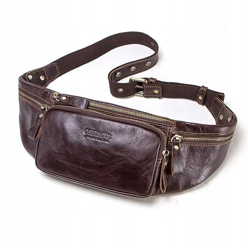 MEN'S HIP BAG LEATHER STRAP BROWN FOR MAN metal
