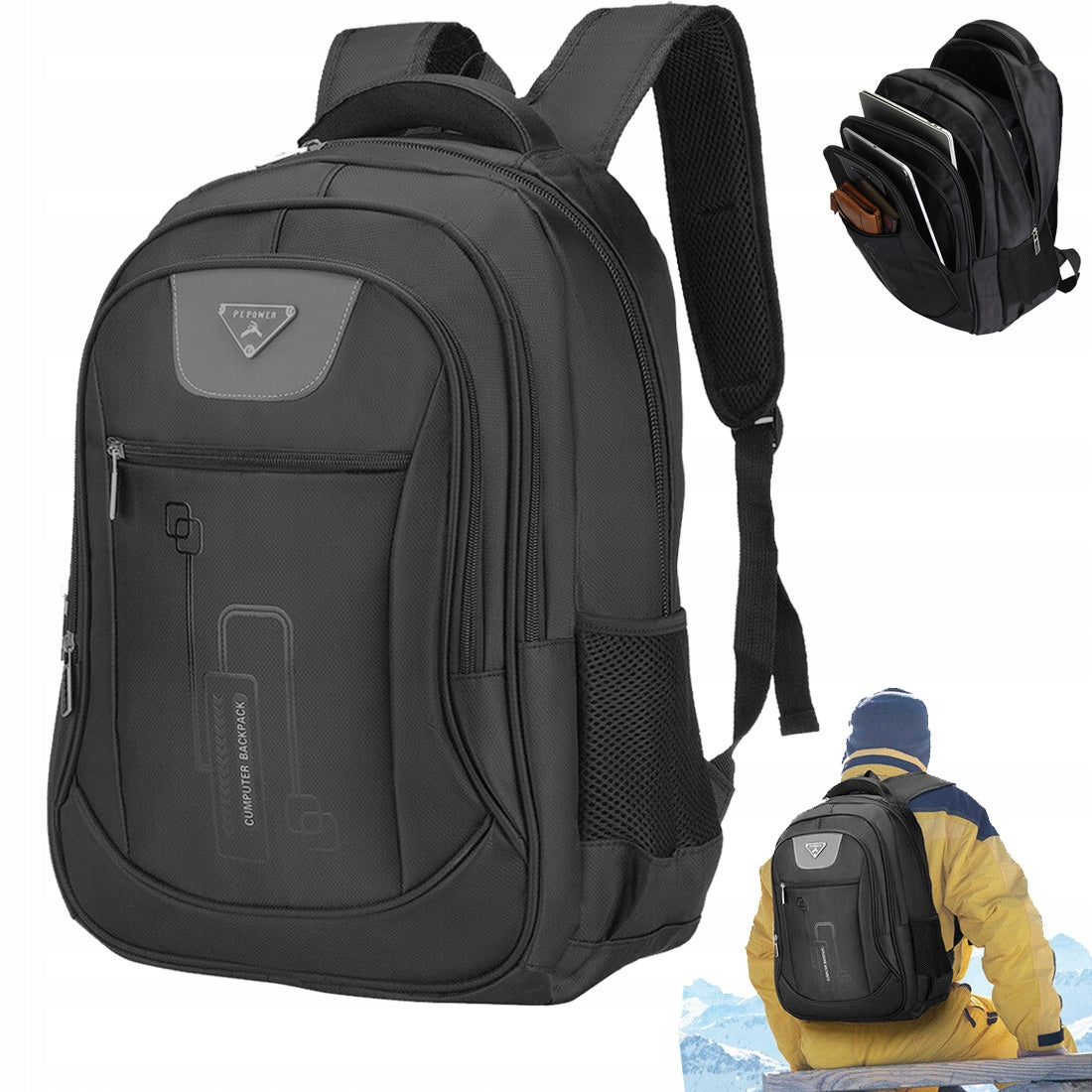 MEN'S LAPTOP BACKPACK ROOMY BUSINESS FOR WORK BLACK 33X48X19CM