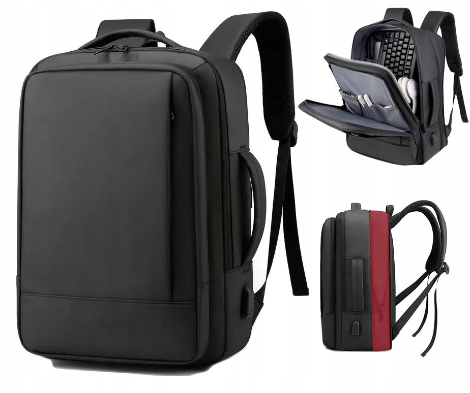 MEN'S LAPTOP BACKPACK TRAVEL USB WORK EXPANDABLE BLACK BUSINESS