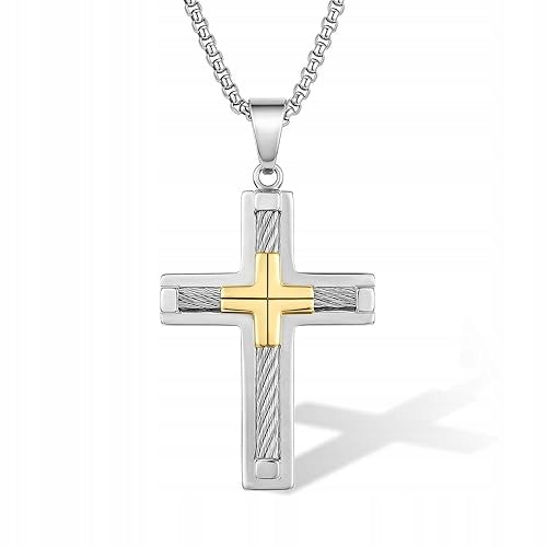MEN'S NECKLACE CROSS SILVER BLACK STAINLESS STEEL FOR MAN