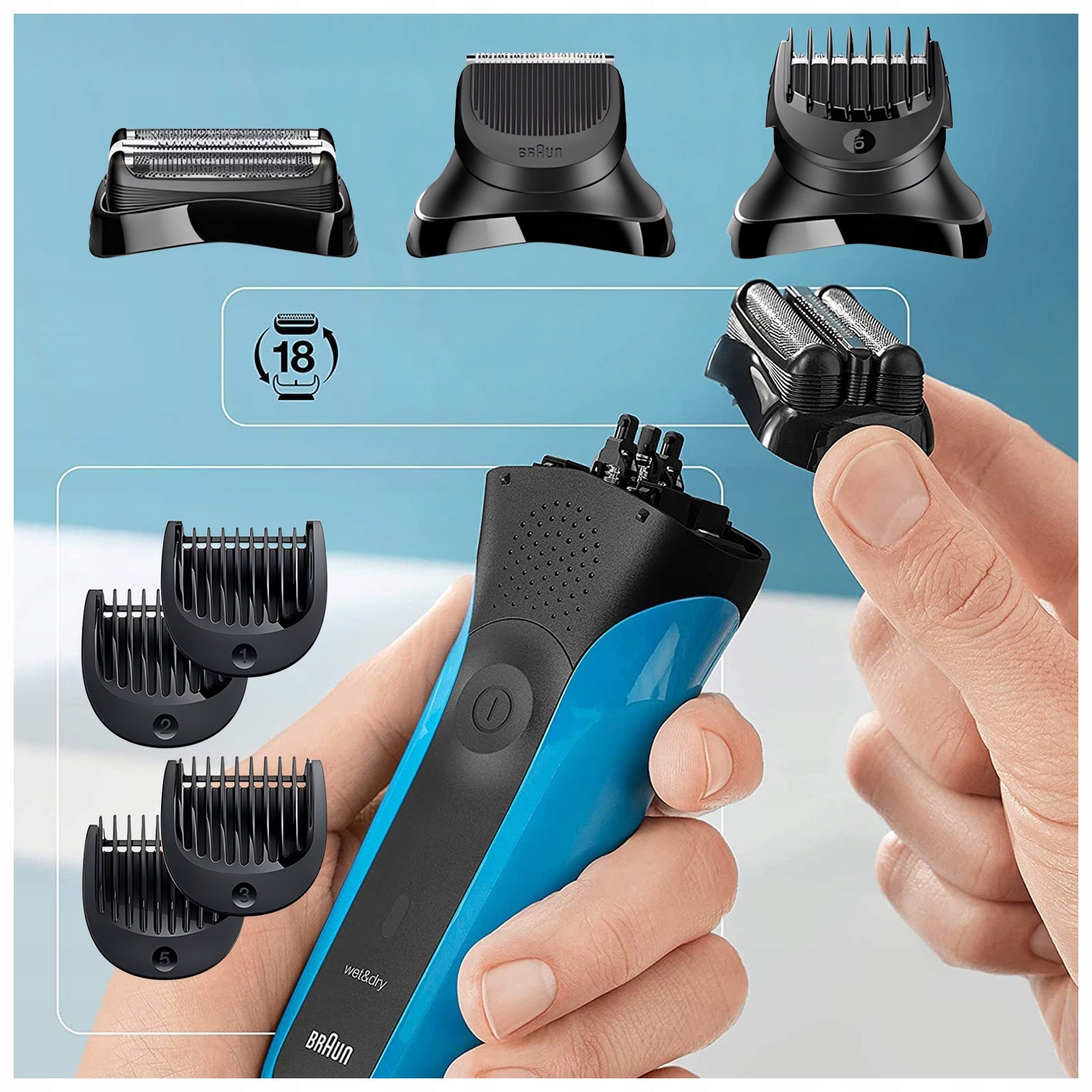 MEN'S SHAVER BRAUN SERIES 3 310BT SENSOFOIL WET&DRY + TRIMMER 5 + ATTACHMENTS Manufacturer code Series 3 Shave&Style S3