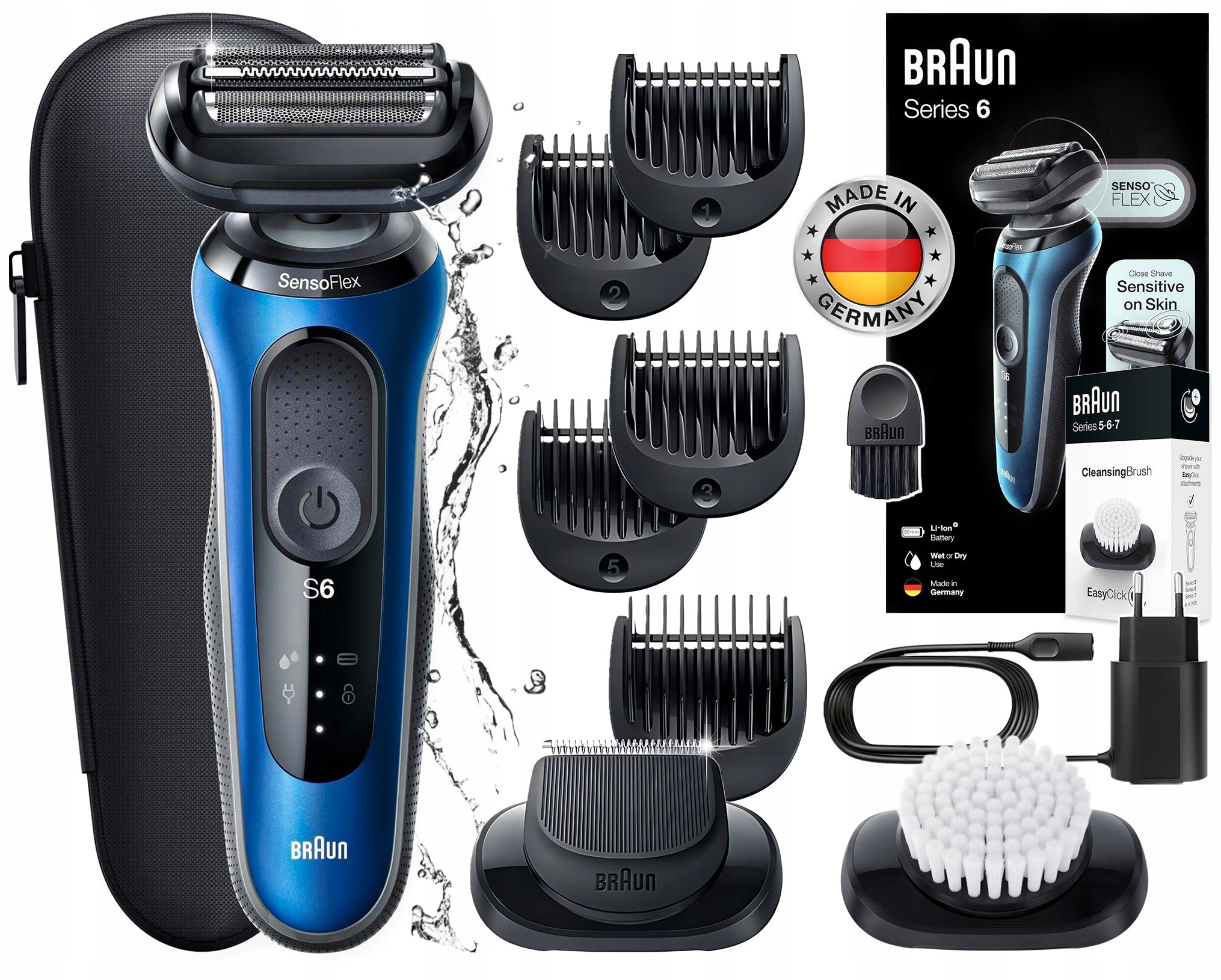 MEN'S SHAVER BRAUN SERIES 6 SensoFlex+ TRIMMER + 5 SOCKETS - EasyClick PACK Packaging status original
