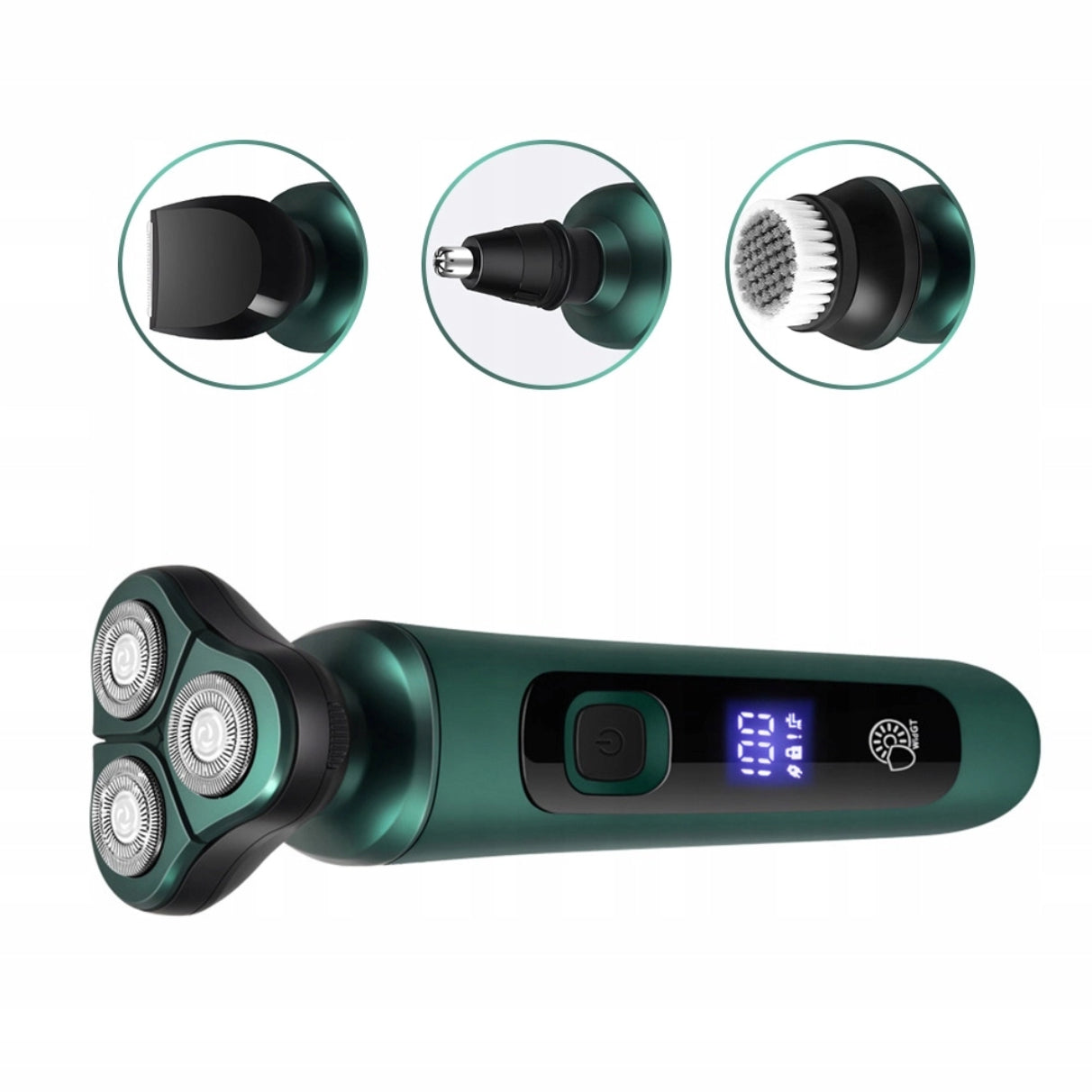 MEN'S SHAVER WITH MOVABLE HEAD WET AND DRY LCD WIRELESS GREEN Packaging status original