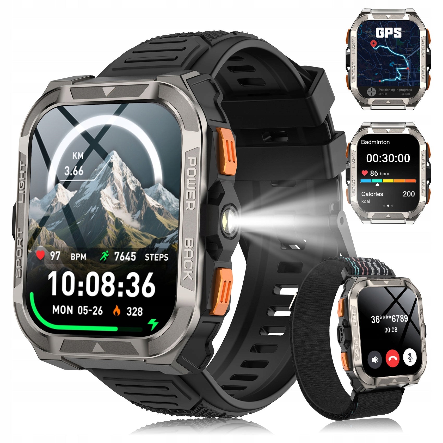 MEN'S SMARTWATCH 900mAh WATERPROOF CALL MENU PL GPS Blood Pressure SpO2 HR
