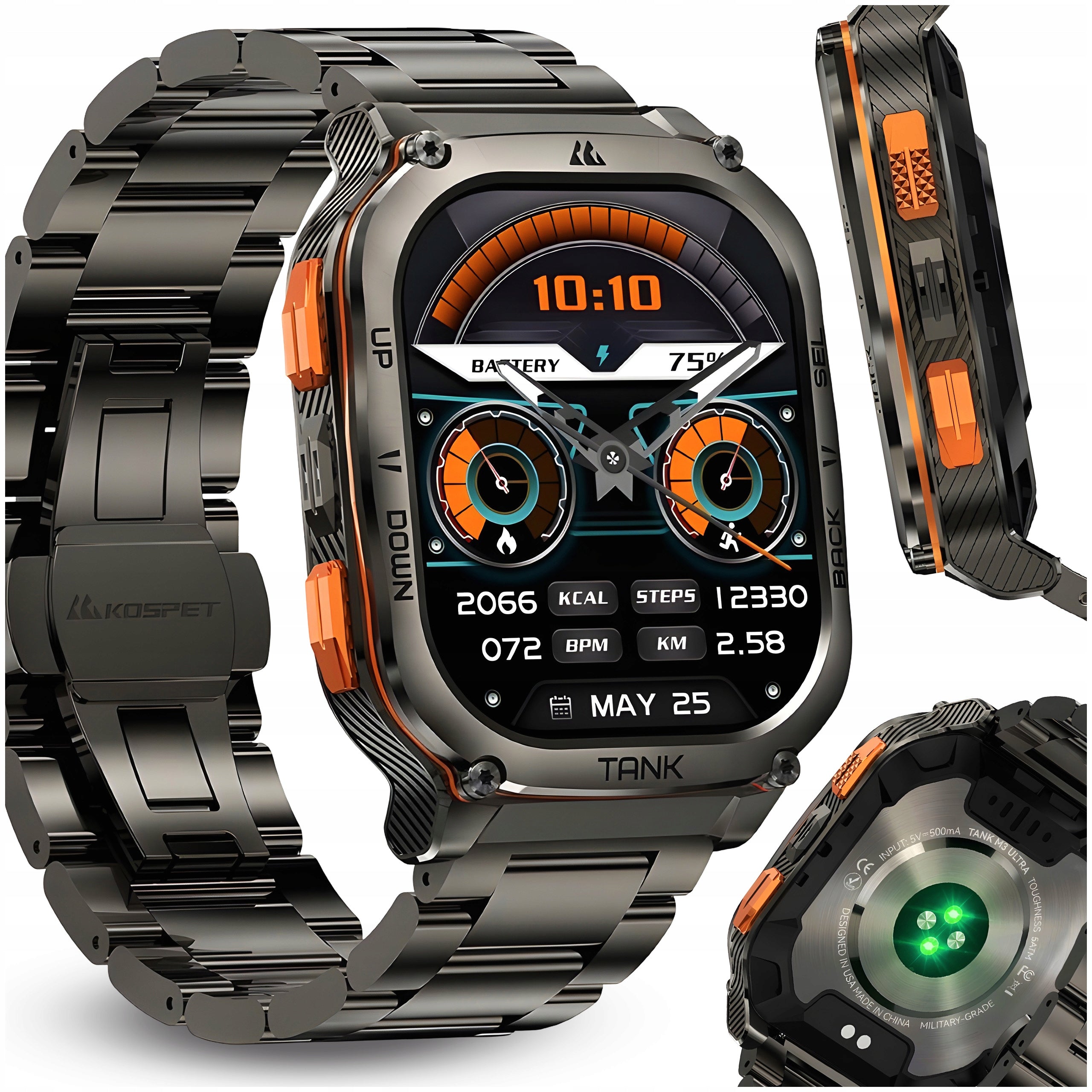 MEN'S SMARTWATCH KOSPET WATERPROOF AMOLED BLACK TANK M3 ULTRA SPECIAL