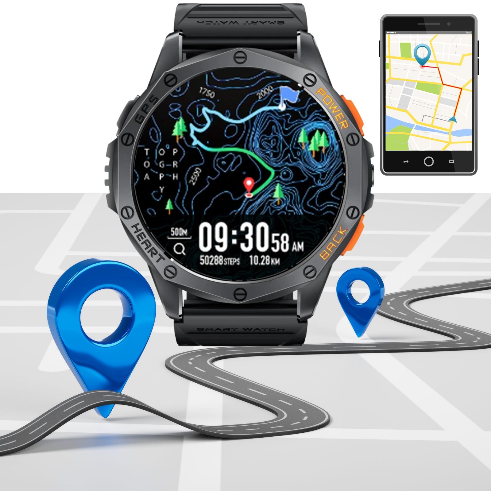 MEN'S SMARTWATCH RUBICON F47 GPS AMOLED 1,43" TALK BT COMPASS FLASHLIGHT Packaging status original