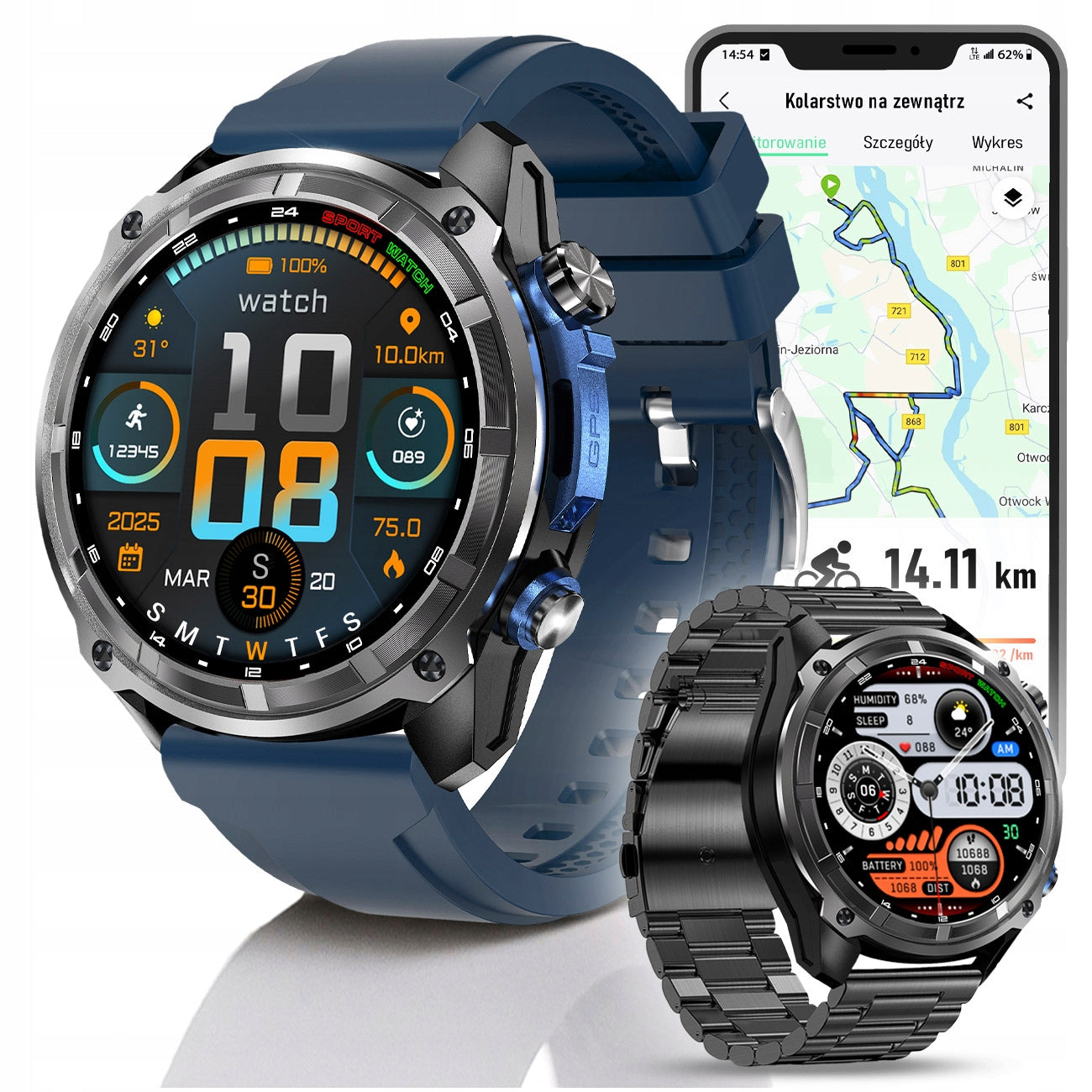 MEN'S SMARTWATCH - WATCH MENU PL GPS AMOLED VOICE RECORDER WATERPROOF - 860MAH