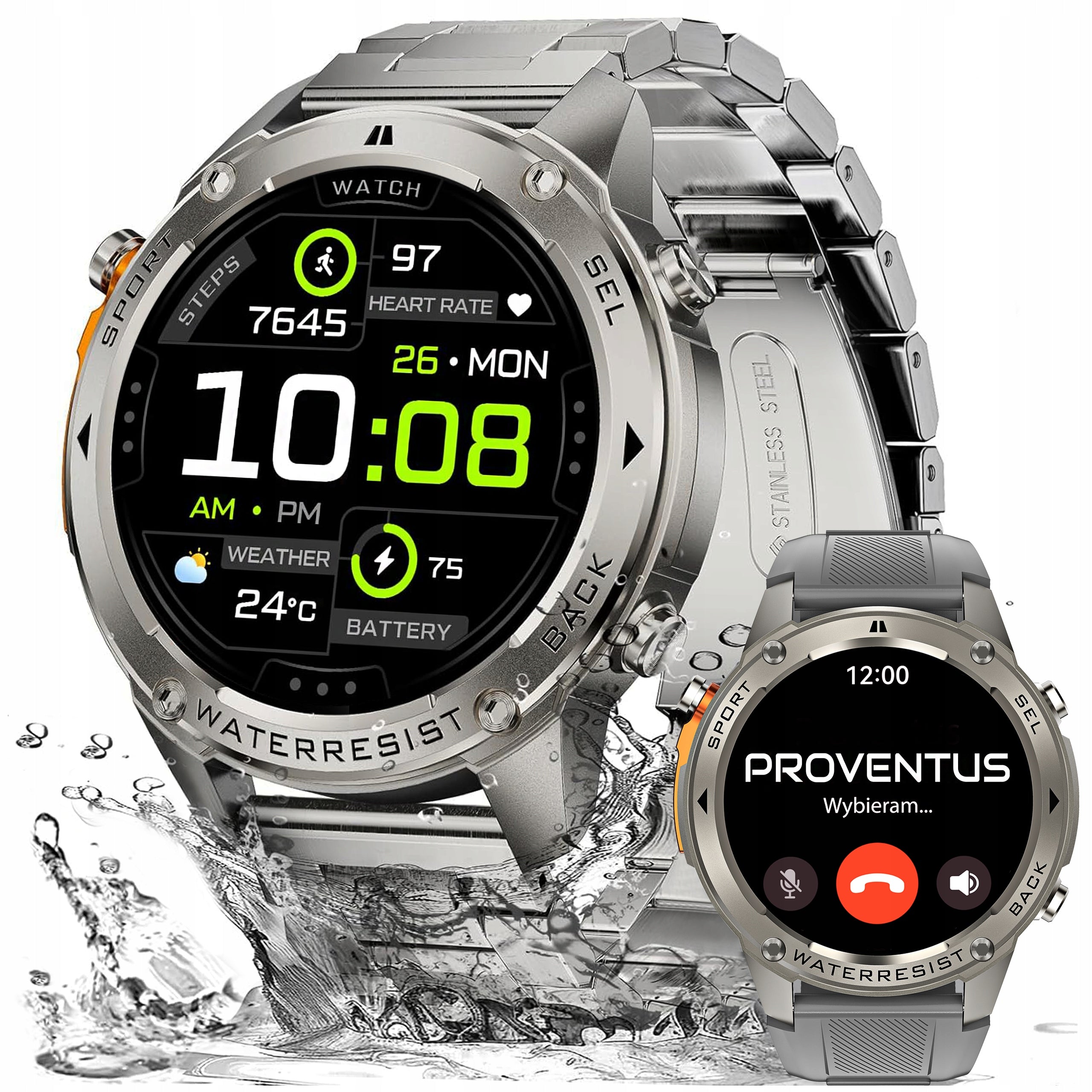 MEN'S SMARTWATCH WATERPROOF 5ATM GPS MENU POLISH SPORT TALK