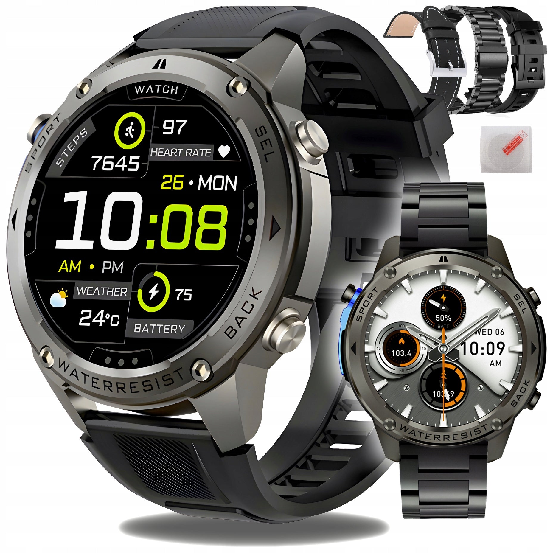 MEN'S SMARTWATCH WITH GPS WATCH WATERPROOF MENU Polish CALLS AMOLED SPORT