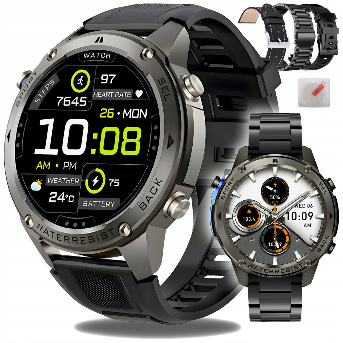 MEN'S SMARTWATCH WITH GPS WATCH WATERPROOF MENU Polish CALLS AMOLED SPORT