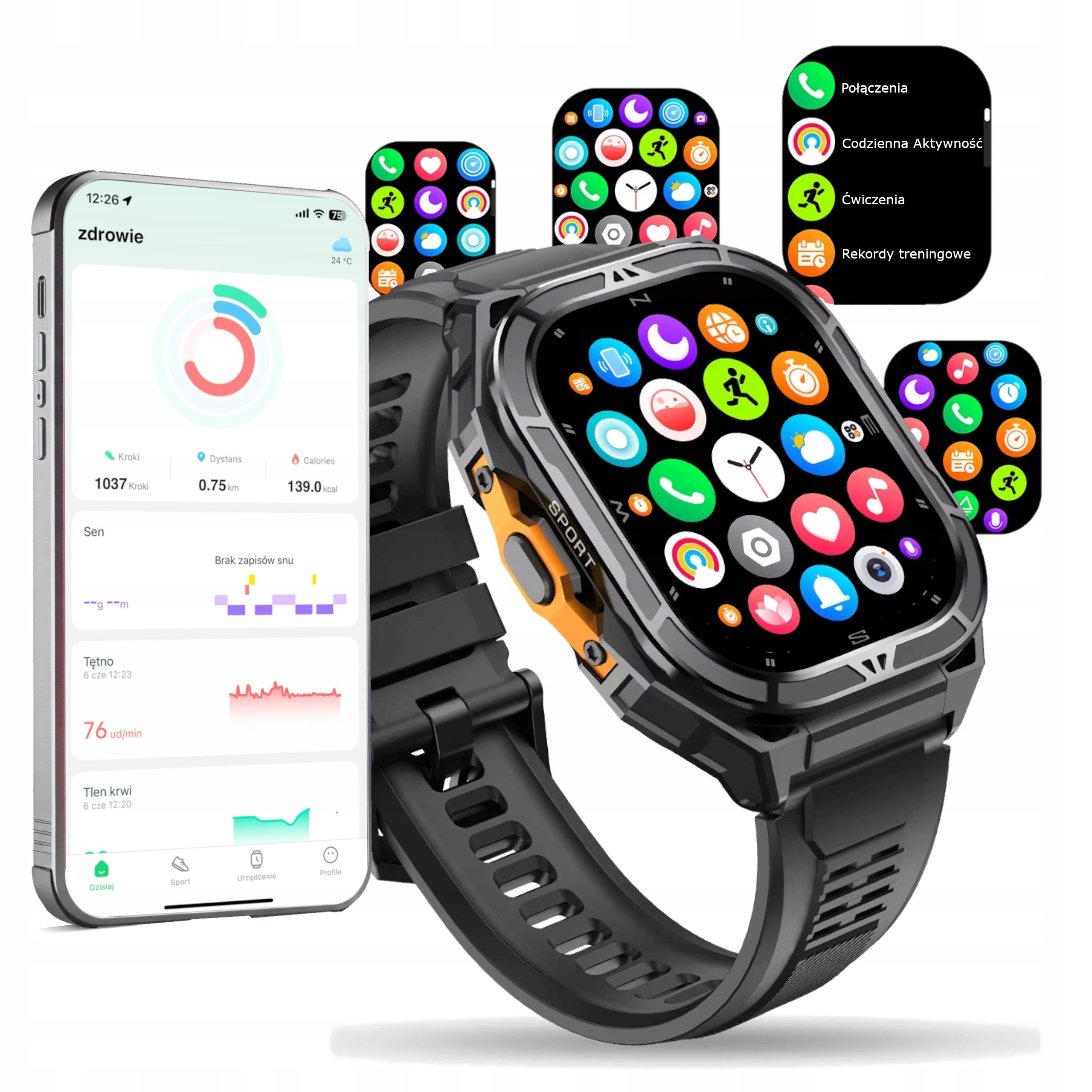 MEN'S SMARTWATCH WOMEN'S WATERPROOF 5 ATM WITH CALLS MENU POLISH Brand Wenom