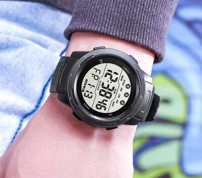 MEN'S SPORTS DIGITAL WATCH BLACK RUBBER STRAP FOR GIFT Dial color clear