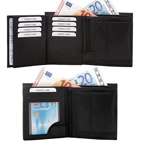 MEN'S WALLET LEATHER BLACK GENUINE LAMBSKIN 10 COMPARTMENTS Manufacturer code Bez marki
