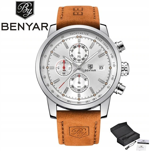 MEN'S WATCH BENYAR CLASSIC ELEGANT CHRONOGRAPH DATE + BOX Model 5140M