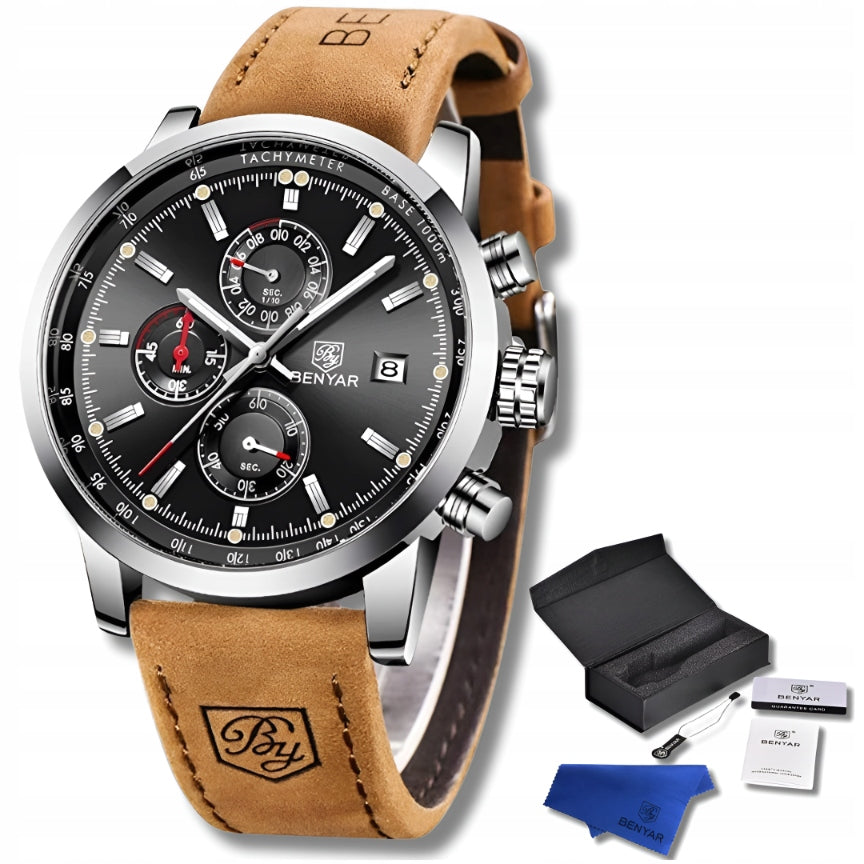 MEN'S WATCH BENYAR CLASSIC ELEGANT CHRONOGRAPH DATE + BOX