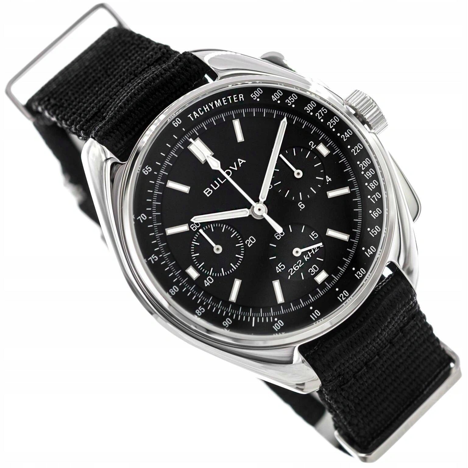 MEN'S WATCH BULOVA 96A225 LUNAR REMOTE CONTROL BLACK ON STRAP STOPWATCH