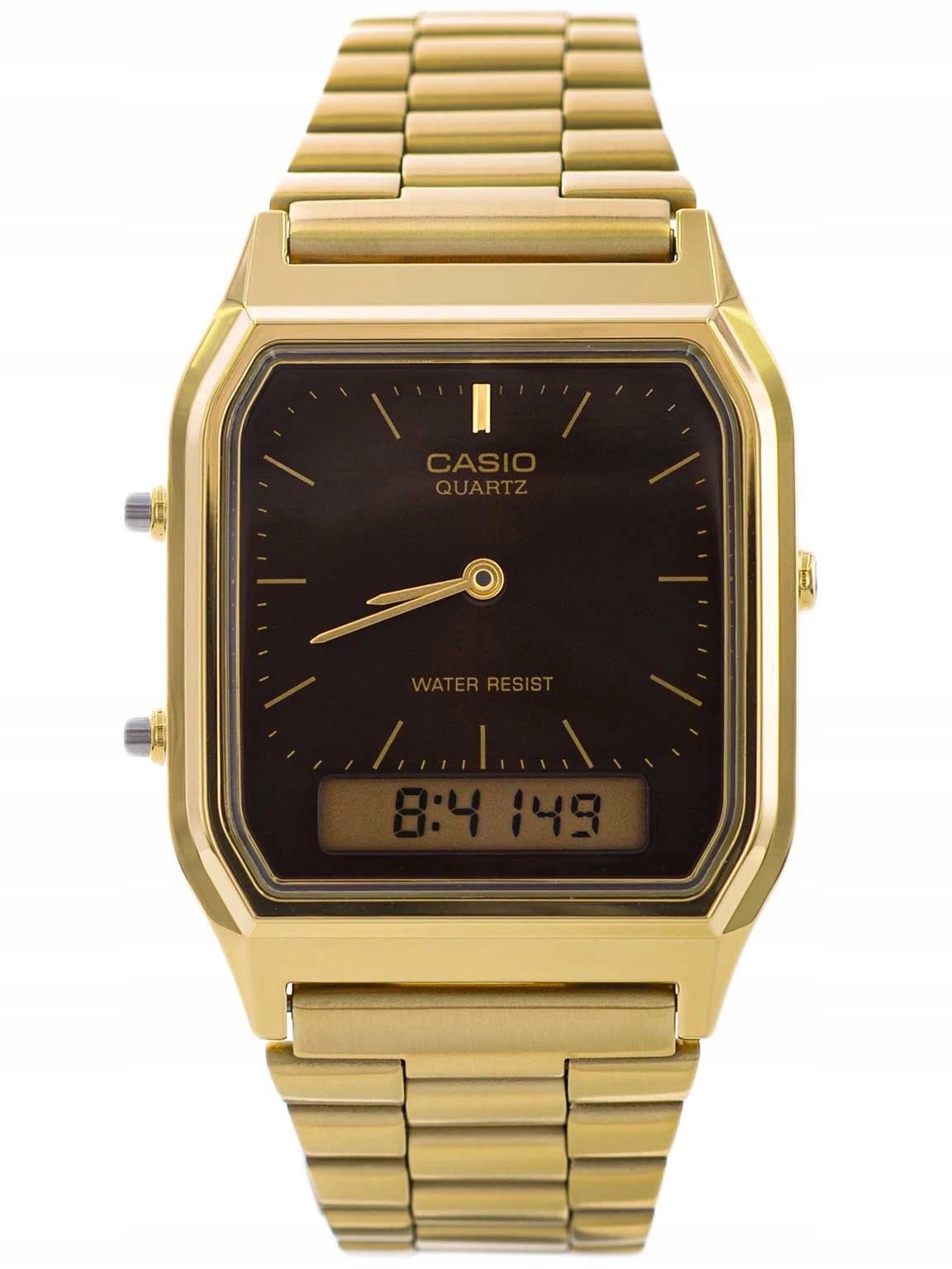 MEN'S WATCH CASIO AQ-230GA 5A VINTAGE GOLD DATE STOPWATCH CLASSIC Packaging status original