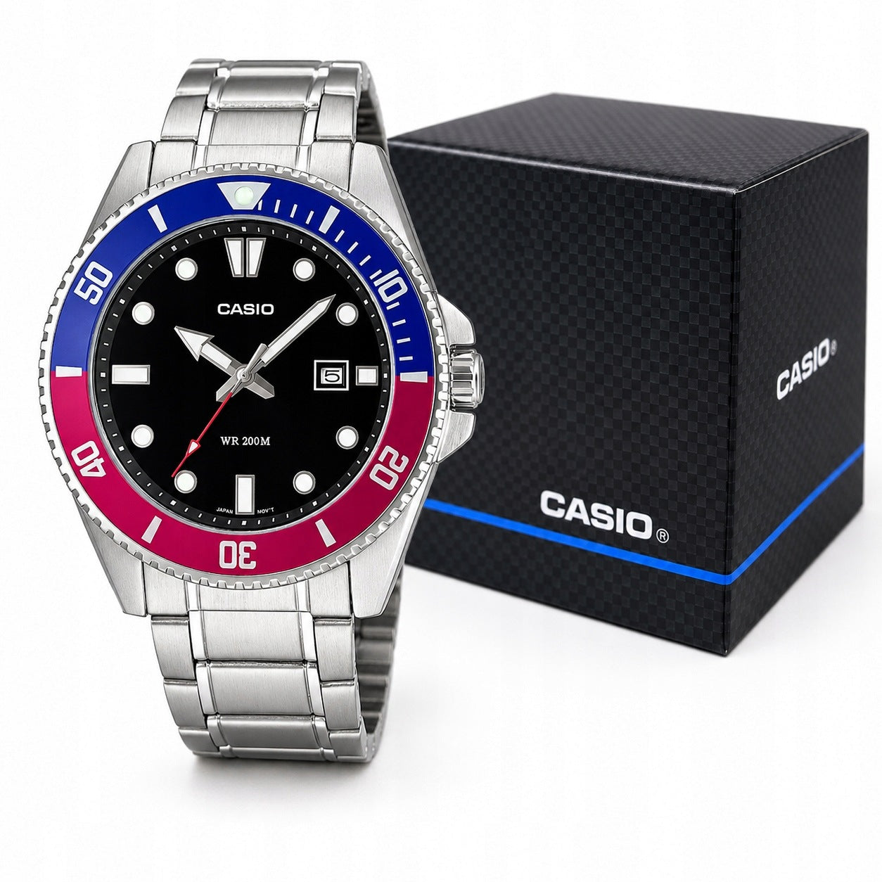 MEN'S WATCH CASIO DURO PEPSI MDV-107D-1A3 DIVER 200M ON BRACELET WR200