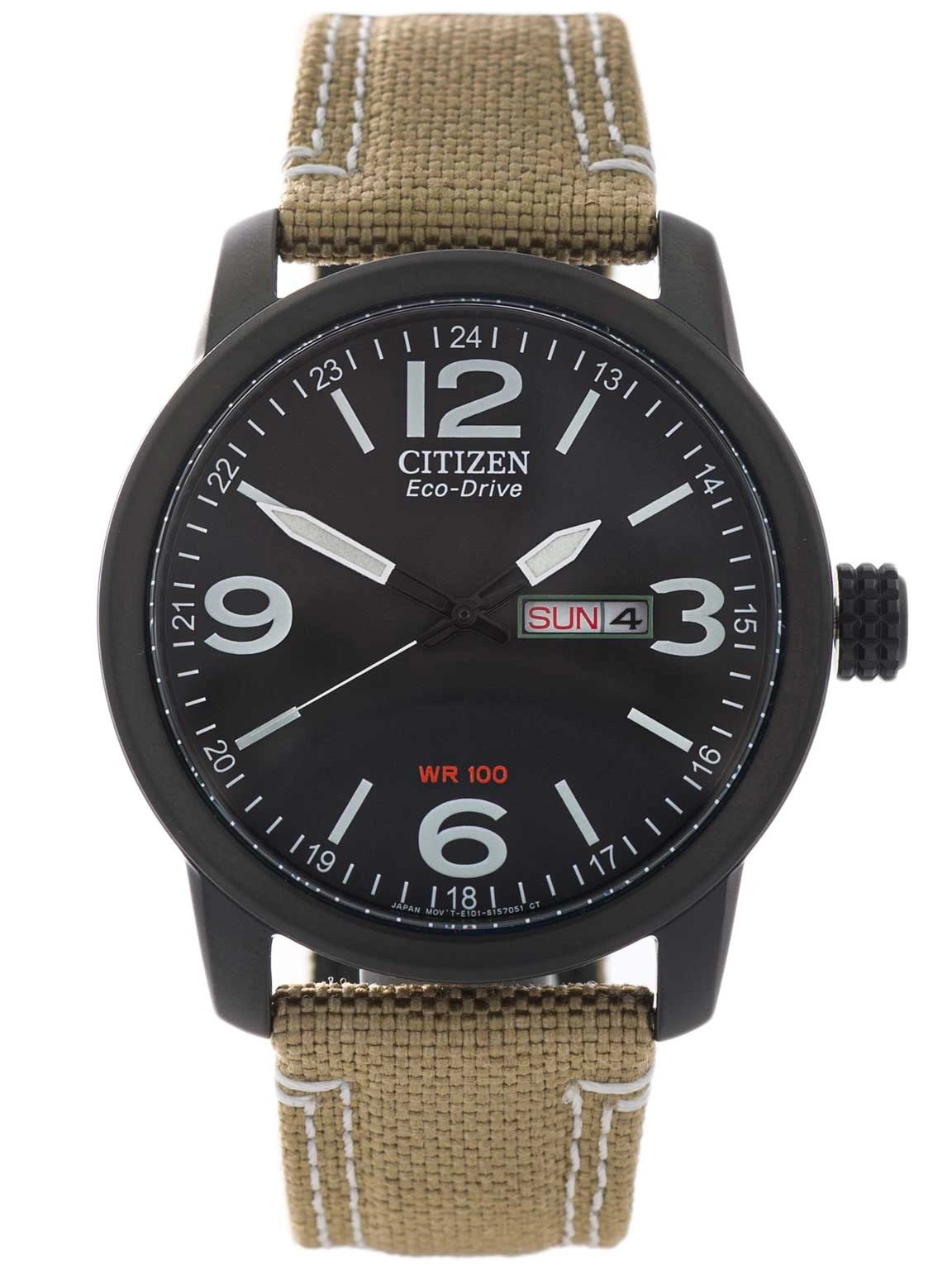 MEN'S WATCH CITIZEN BM8476-23E ECO-DRIVE MILITARY BEIGE ON STRAP 10BAR Packaging status original