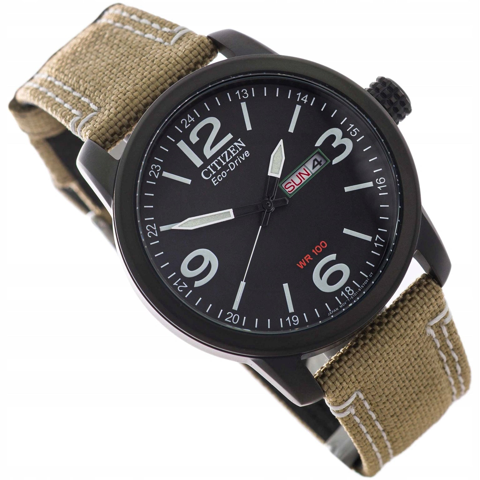 MEN'S WATCH CITIZEN BM8476-23E ECO-DRIVE MILITARY BEIGE ON STRAP 10BAR
