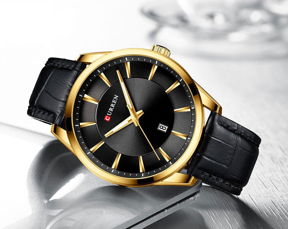 MEN'S WATCH CURREN BALK +BOX + ENGRAVING classic leather date Brand Curren