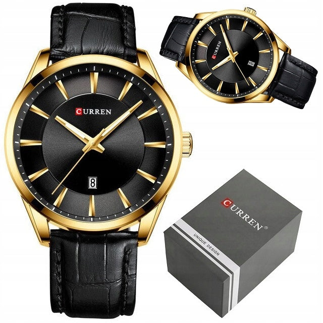 MEN'S WATCH CURREN BALK +BOX + ENGRAVING classic leather date