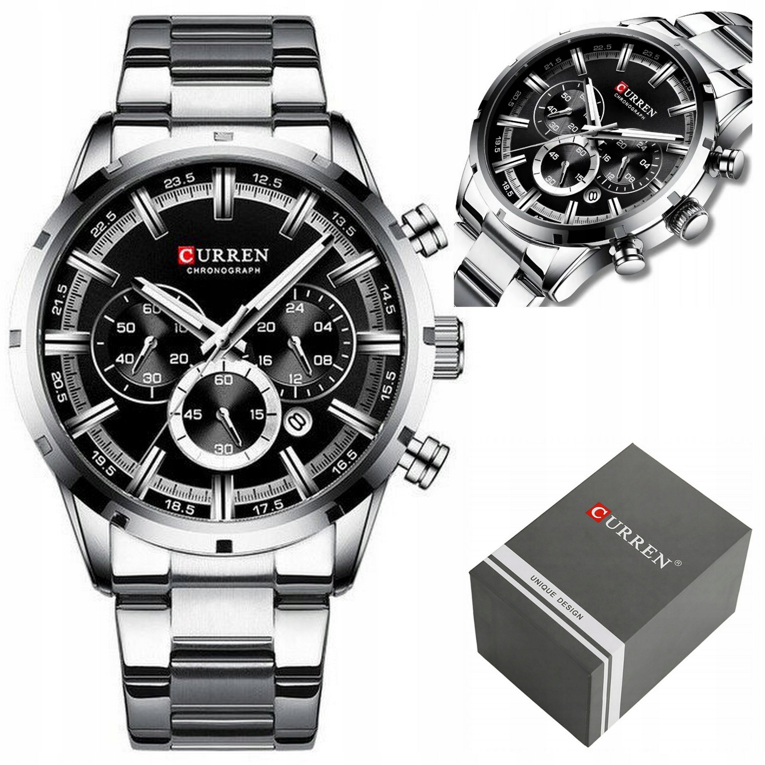 MEN'S WATCH CURREN BARSON chronograph date +BOX +ENGRAVING