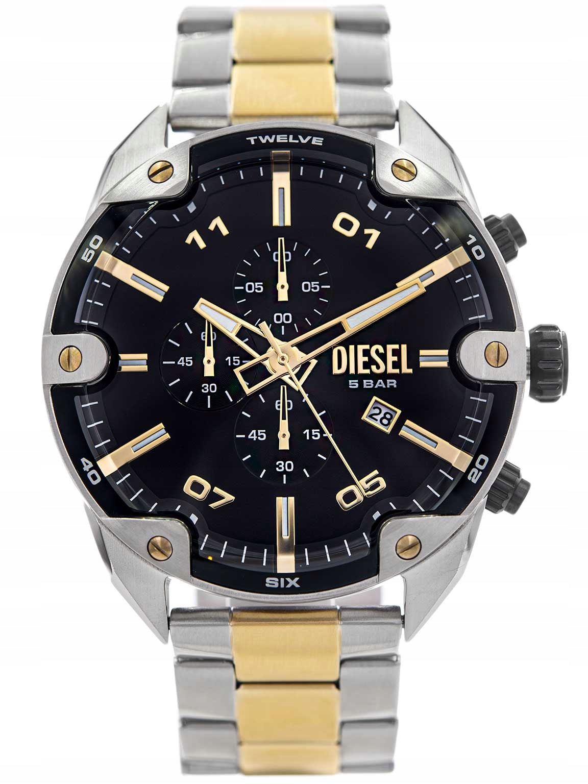 MEN'S WATCH DIESEL DZ4627 SPIKED SILVER-GOLD CHRONOGRAPH DATE NEW Packaging status original