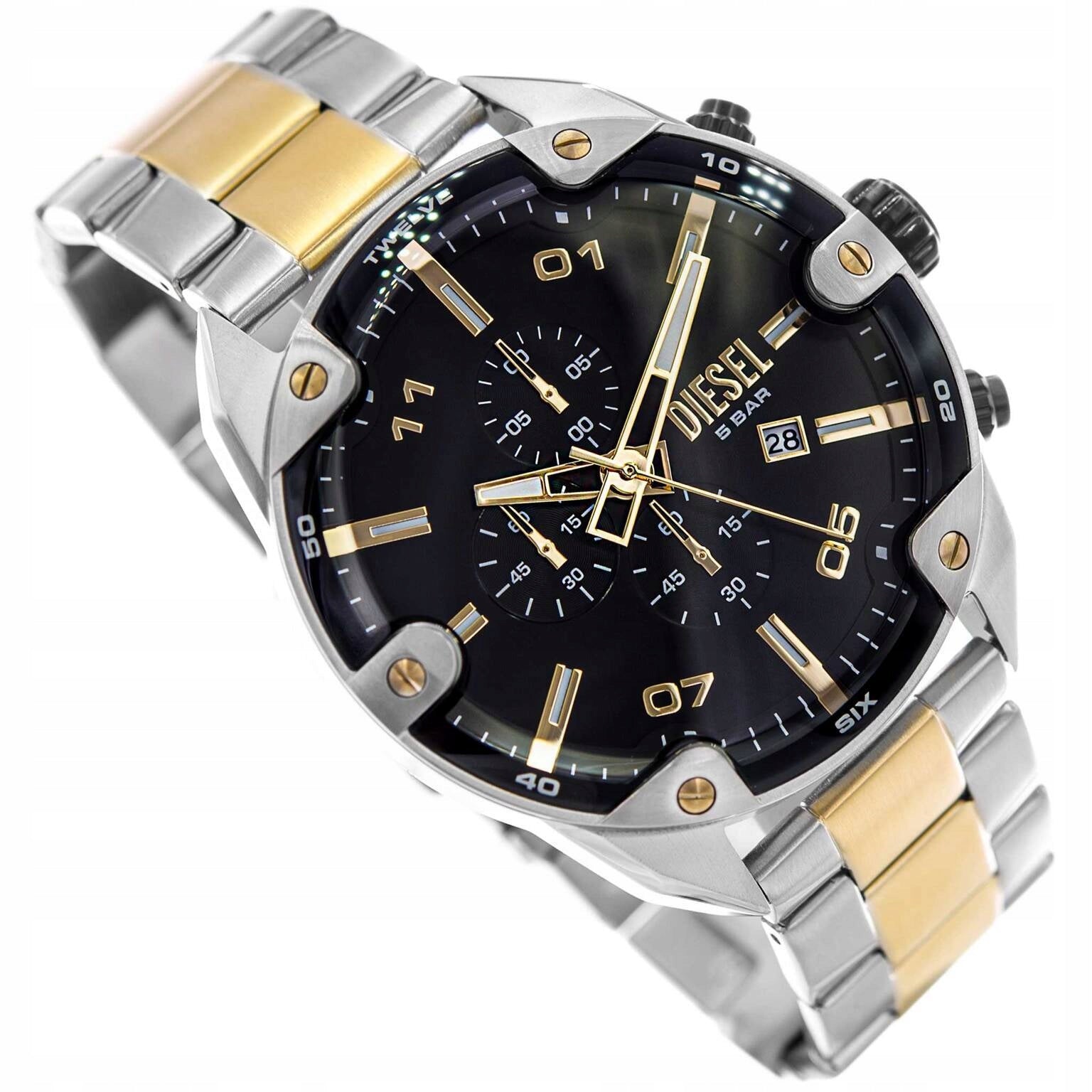 MEN'S WATCH DIESEL DZ4627 SPIKED SILVER-GOLD CHRONOGRAPH DATE NEW