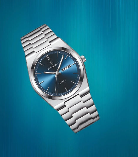 MEN'S WATCH ELEGANT POEDAGAR ON BRACELET BOX BLUE DATE Packaging status original