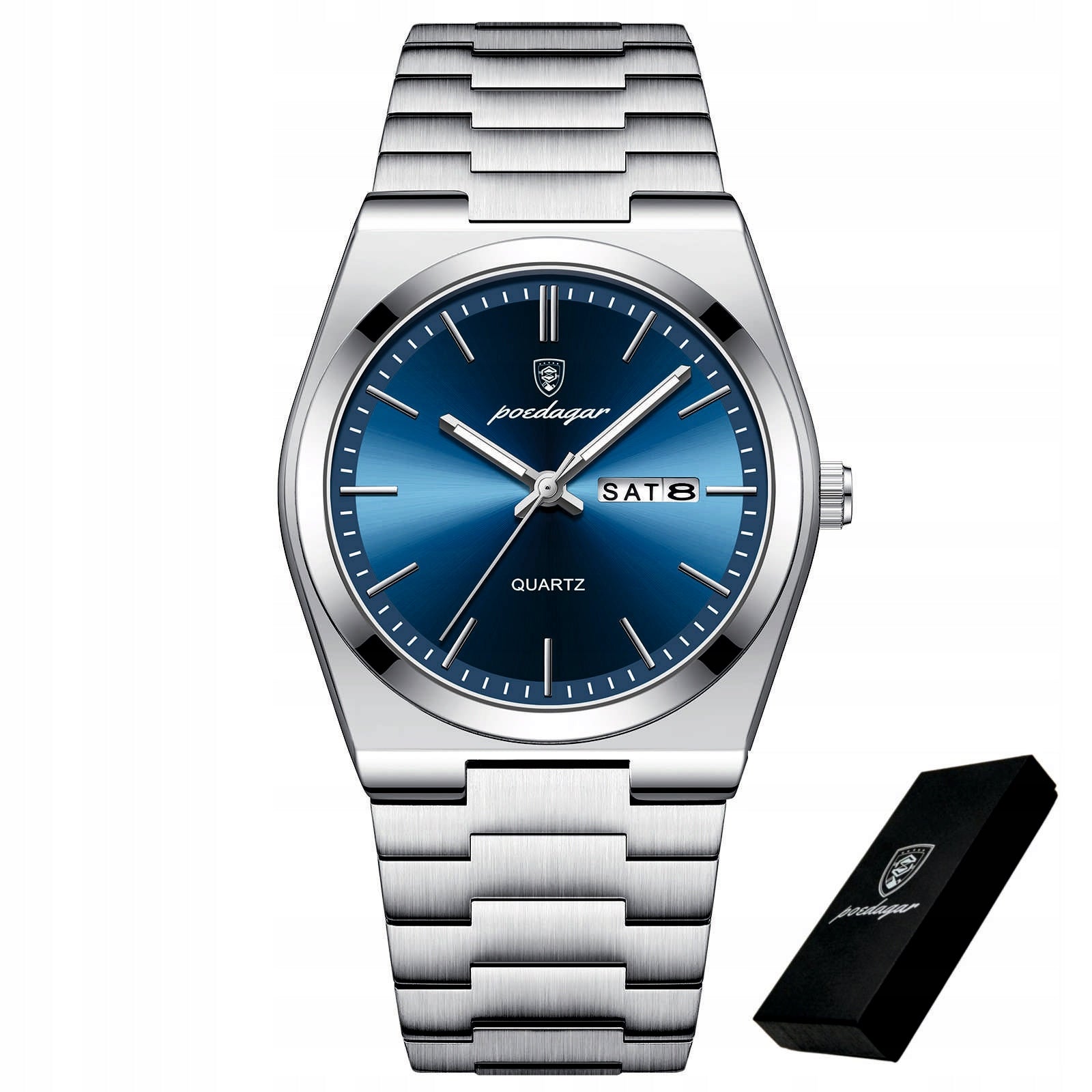 MEN'S WATCH ELEGANT POEDAGAR ON BRACELET BOX BLUE DATE