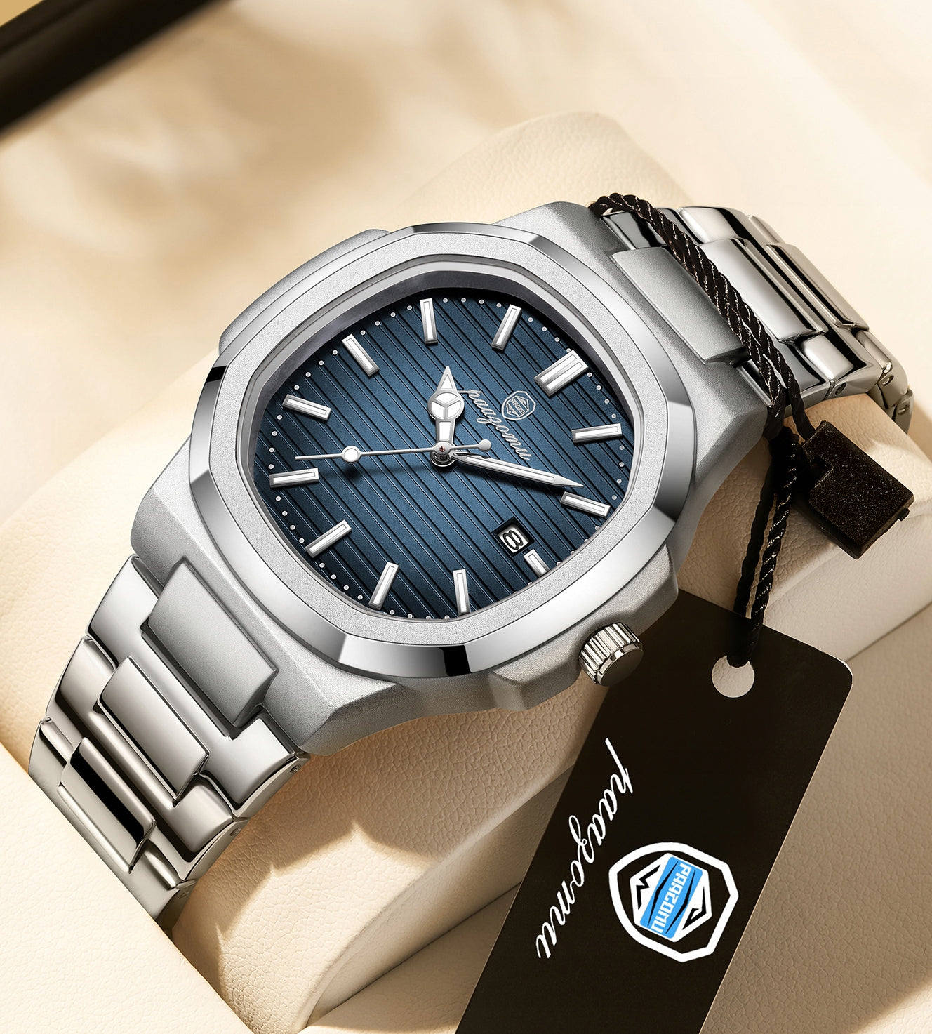 MEN'S WATCH ELEGANT POEDAGAR ON BRACELET BOX DATE Packaging status original
