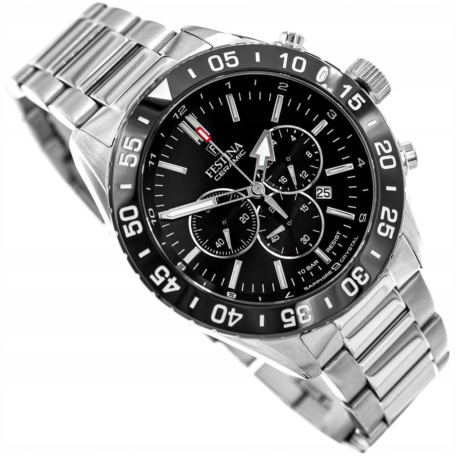 MEN'S WATCH FESTINA F20575/3 CERAMIC SAPPHIRE GLASS STOPWATCH 100M DATE