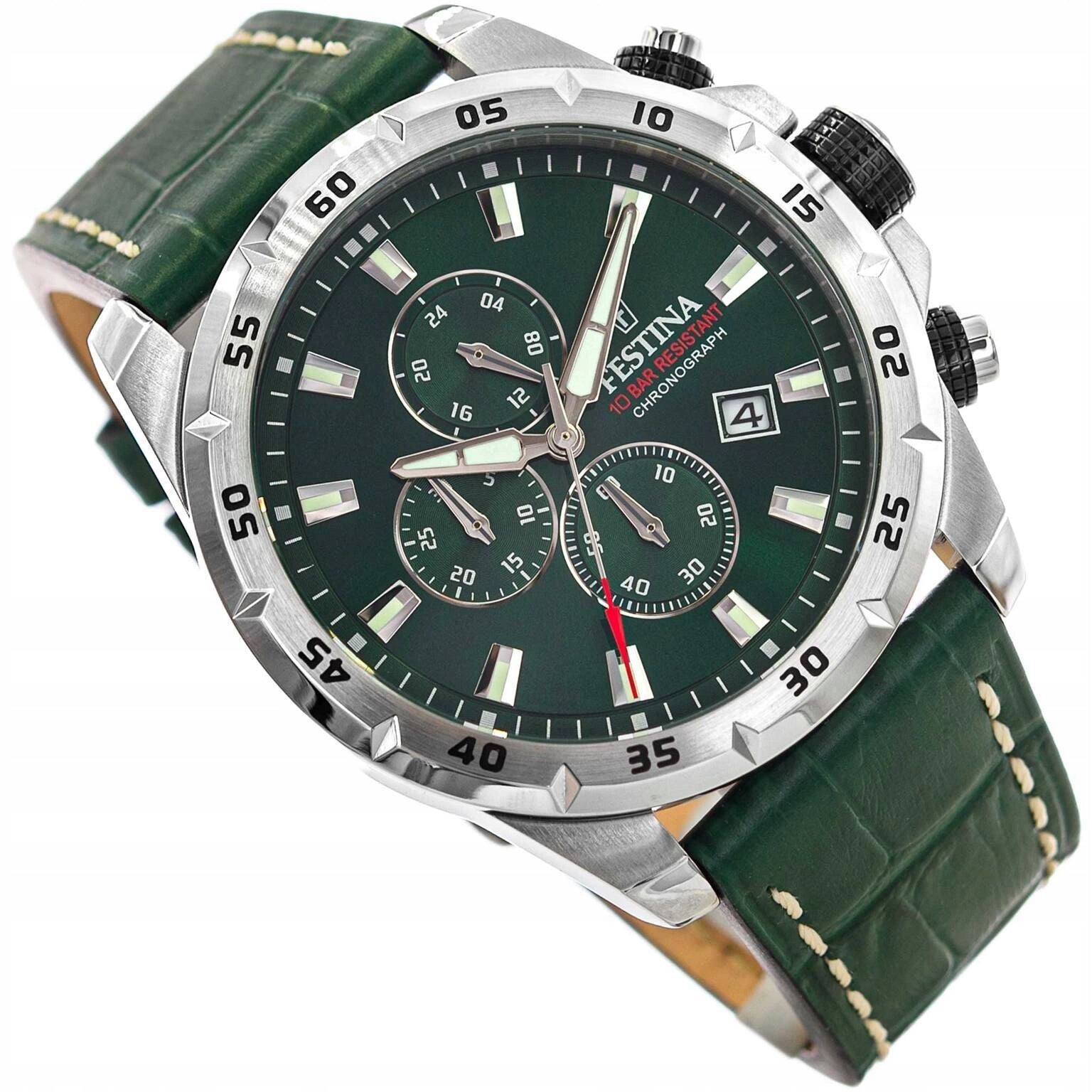 MEN'S WATCH FESTINA F20692/3 TIMELESS CHRONOGRAPH GREEN ON STRAP 10ATM