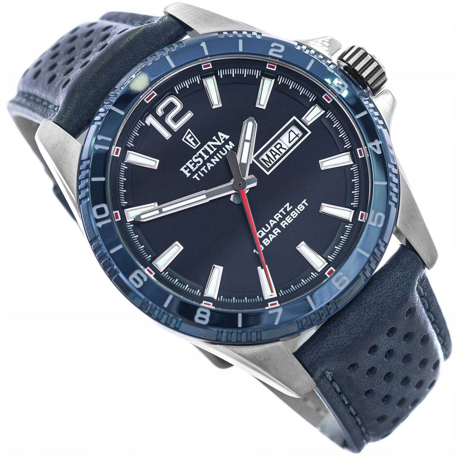 MEN'S WATCH FESTINA F20699/2 TITANIUM DATE NAVY BLUE ON THE DATE BAR