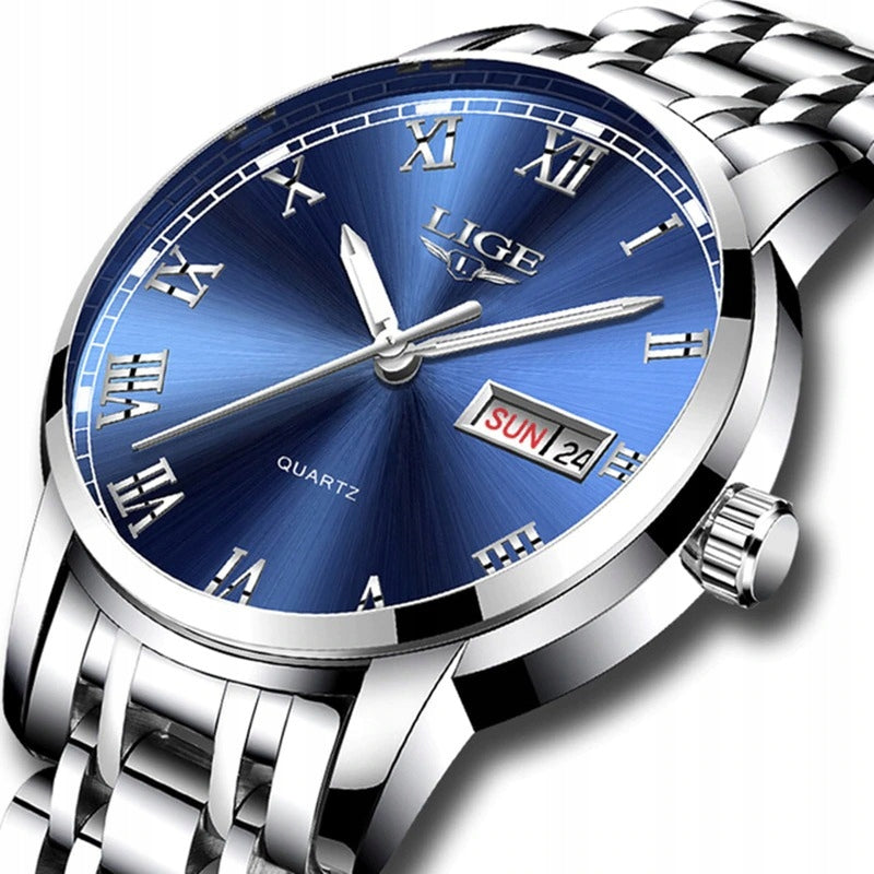 MEN'S WATCH LIGE CLASSIC ELEGANT STEEL DATE 3 COLORS + BOX Case color silver