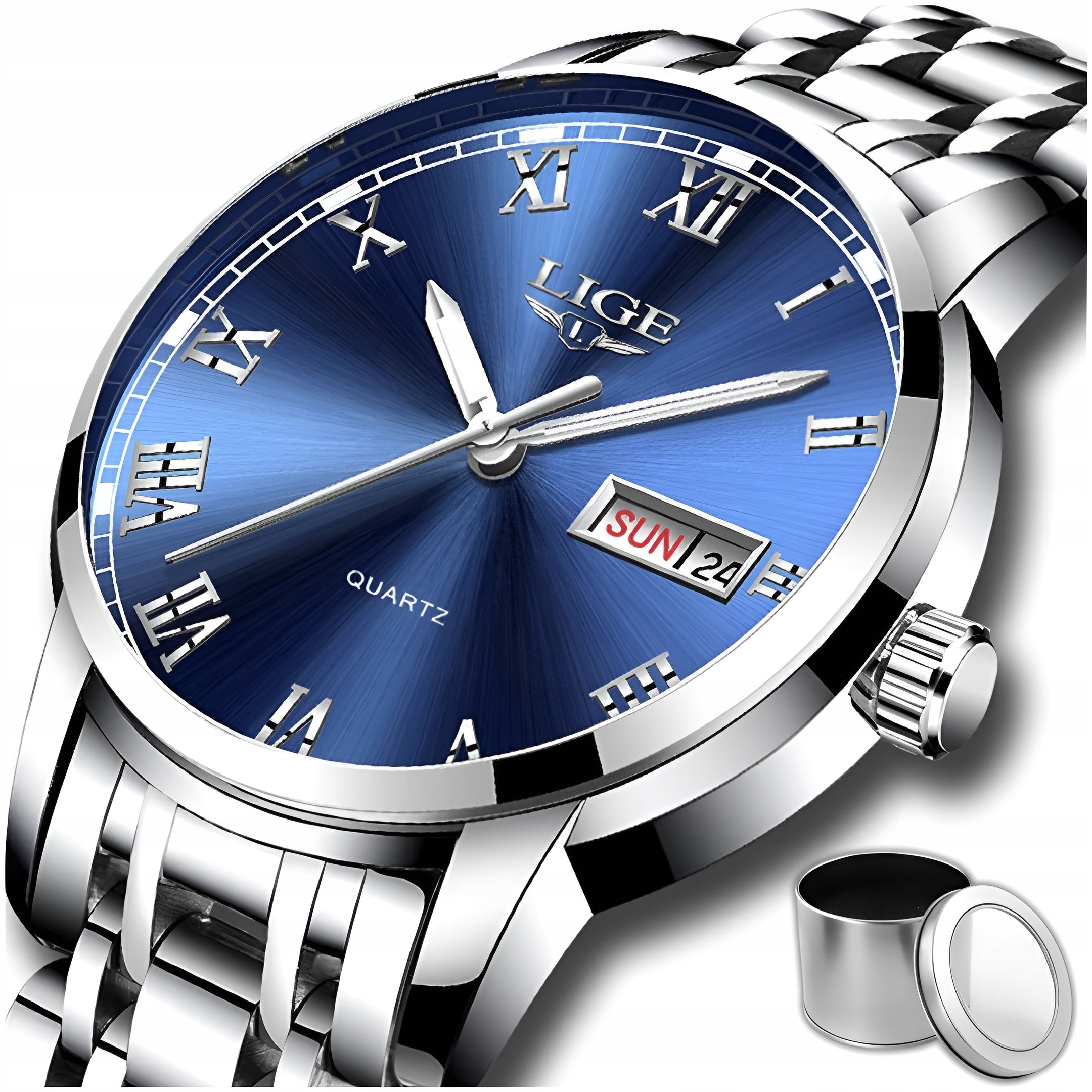 MEN'S WATCH LIGE CLASSIC ELEGANT STEEL DATE 3 COLORS + BOX