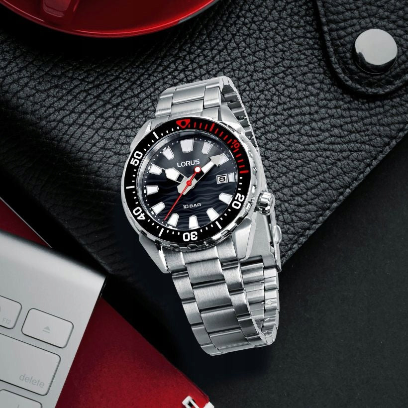 MEN'S WATCH LORUS RH945RX9 SPORTS DIVER WITH DATE WR100 STEEL LUMA Ø41mm Brand Lorus