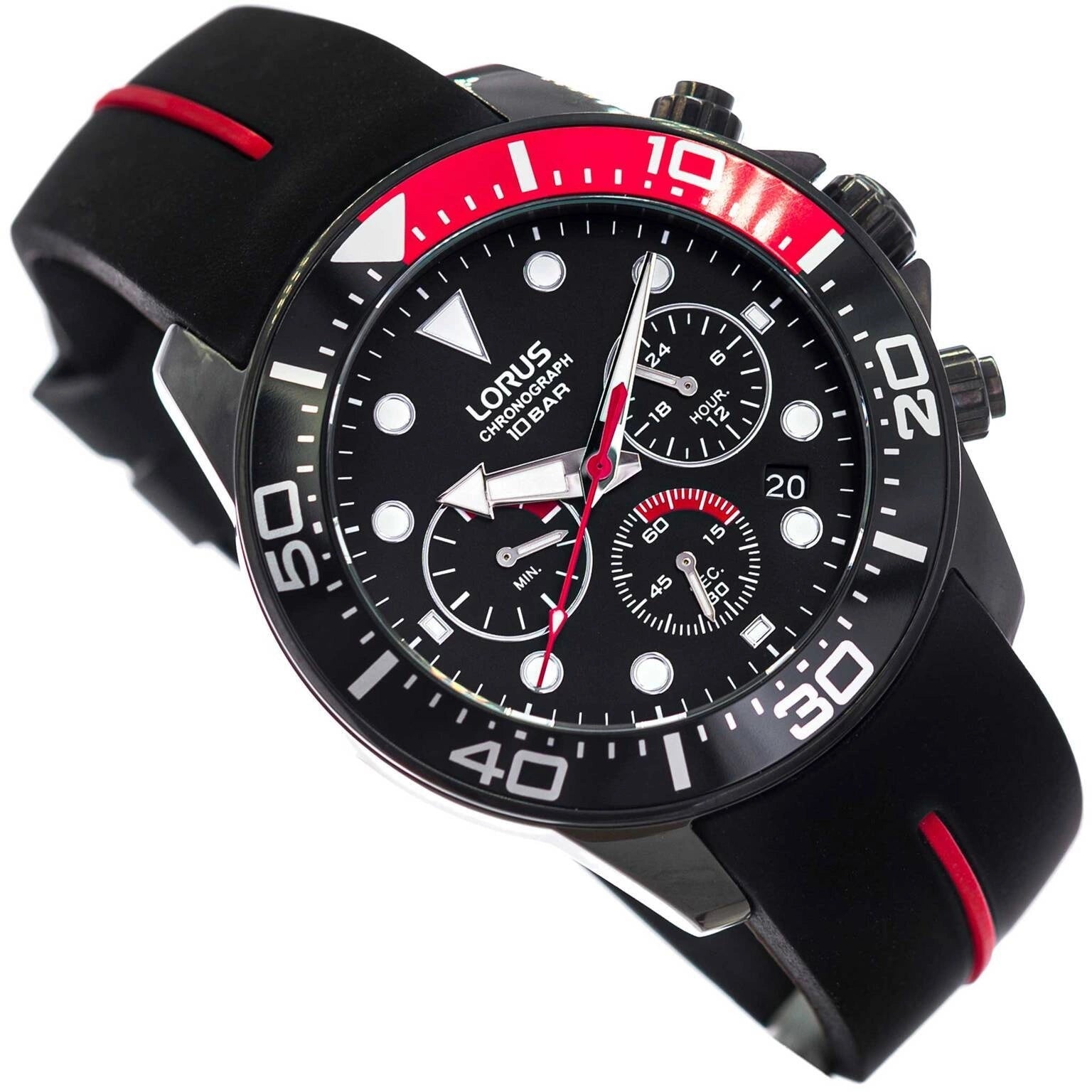 MEN'S WATCH LORUS RT347JX9 BLACK ON STRAP CHRONOGRAPH NEOBRITE SPORTS