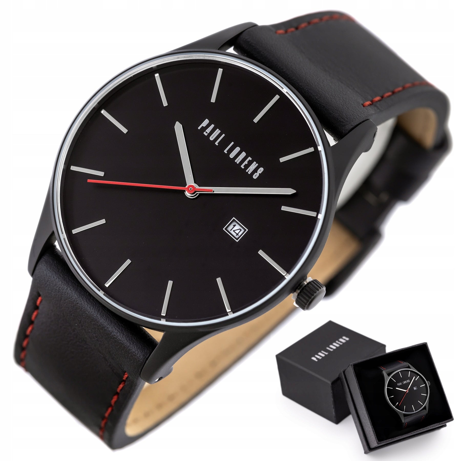 MEN'S WATCH PAUL LORENS KRONOS leather date +BOX +ENGRAVING