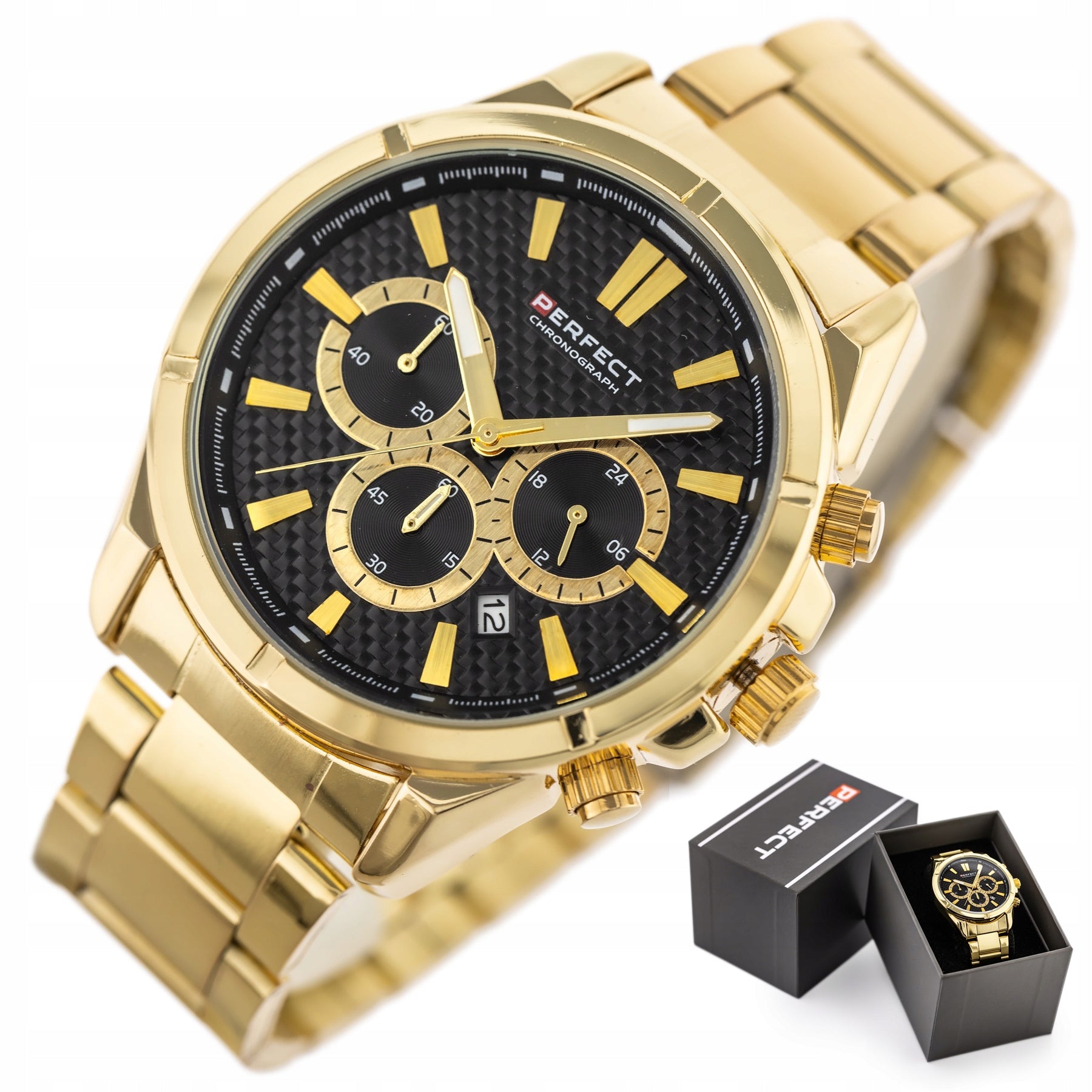 MEN'S WATCH PERFECT MOIRIS +BOX +GRAWER chronograph steel date