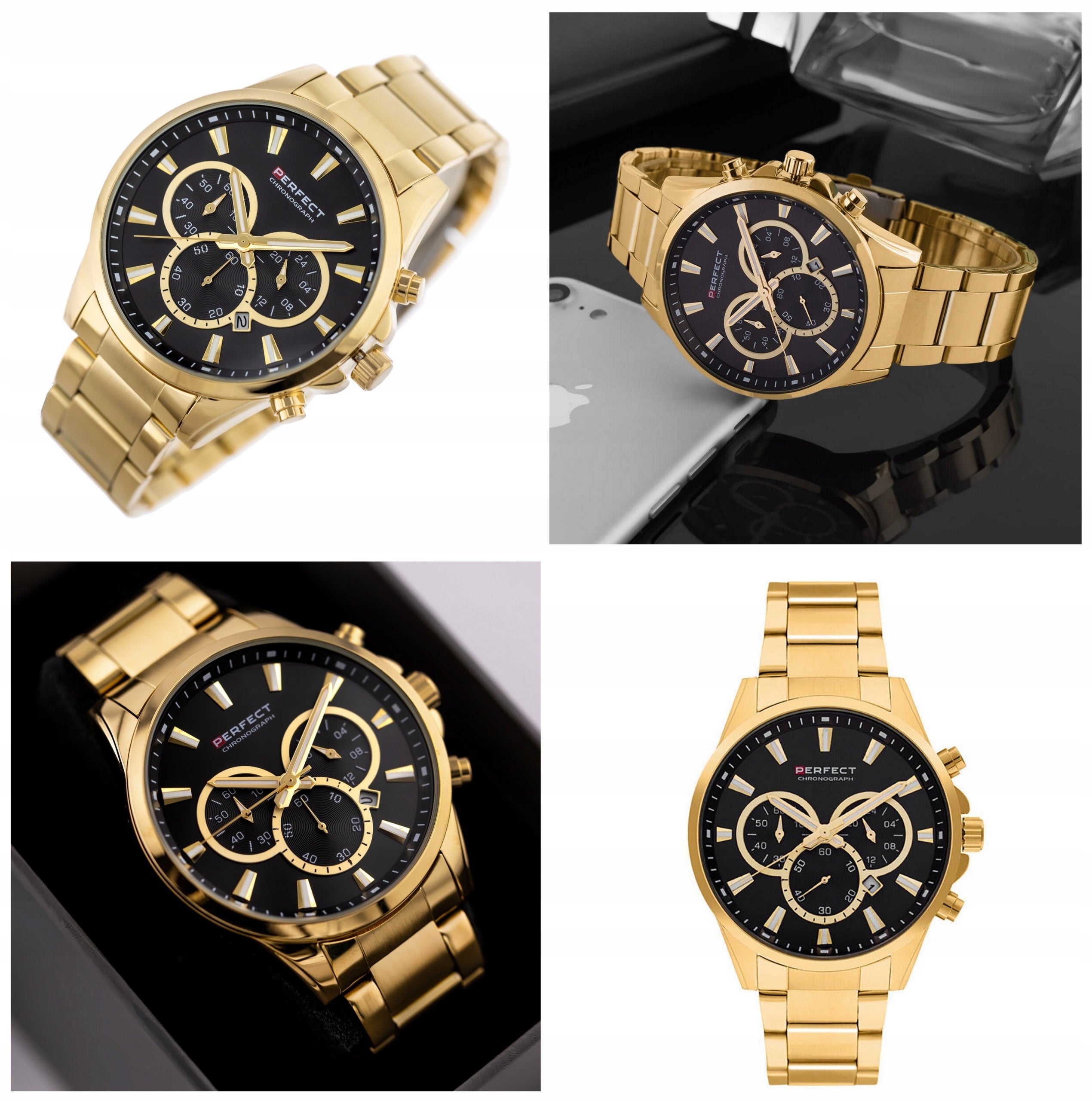MEN'S WATCH PERFECT TONY +BOX + ENGRAVING gold date stamp digits readable Manufacturer code zp368