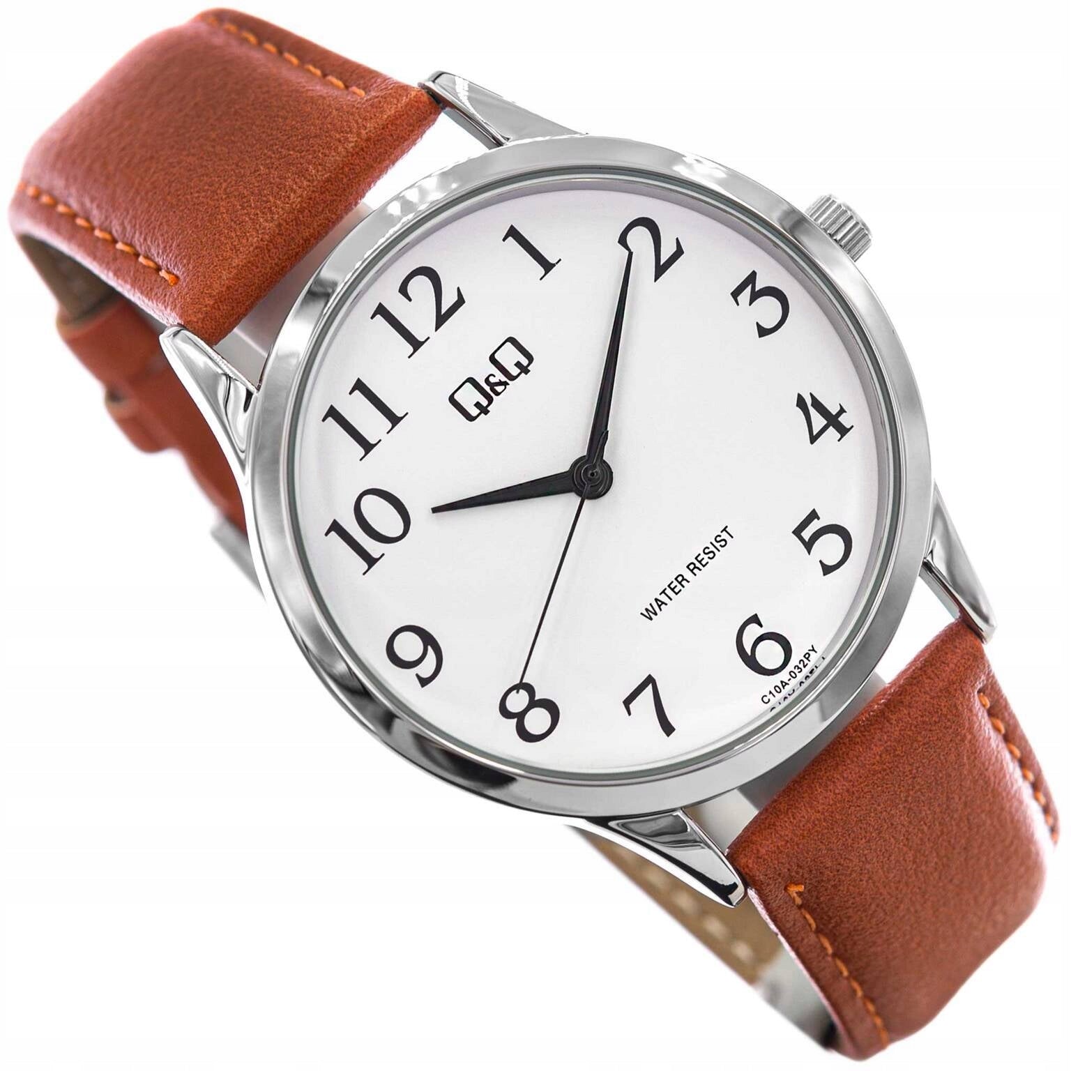 MEN'S WATCH QQ C10A-032PY ON STRAP BROWN CAMEL SLIM READABLE CLEAR