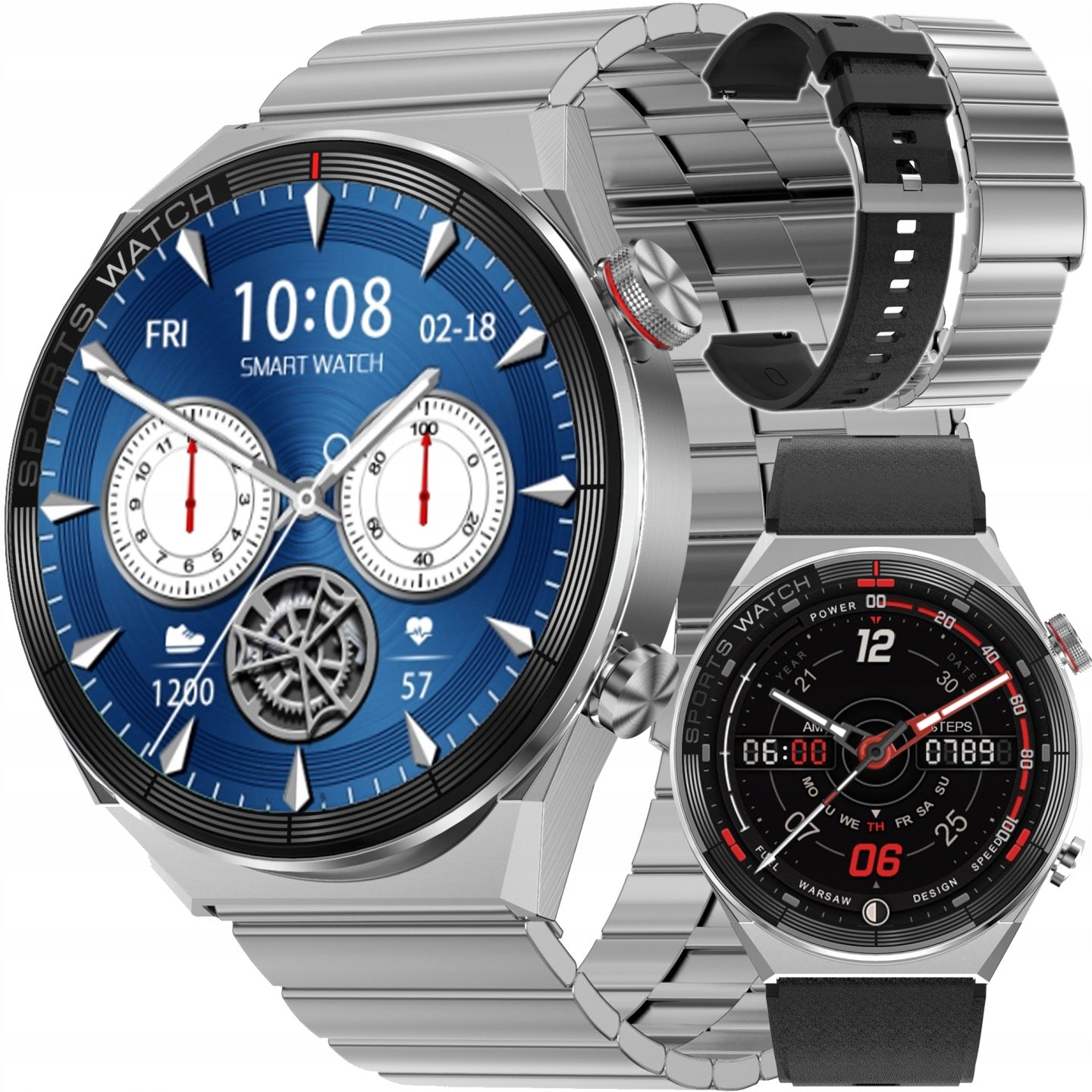 MEN'S WATCH SMARTWATCH 454px ECG BLOOD PRESSURE MONITOR PULSE CONVERSATION POLISH MENU