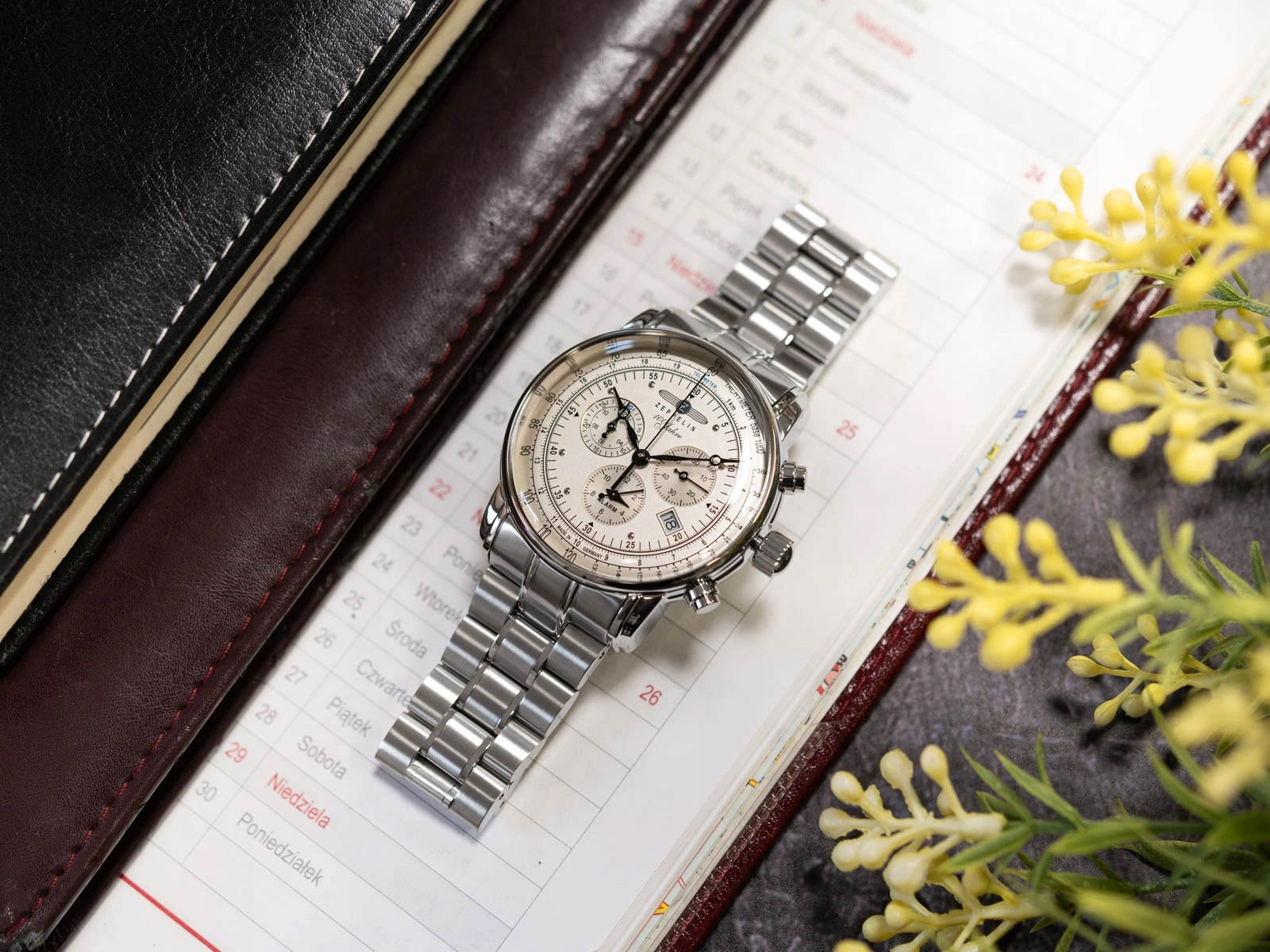 MEN'S WATCH ZEPPELIN 7680MB-1 100 JAHRE ON BRACELET STOPWATCH Brand Zeppelin