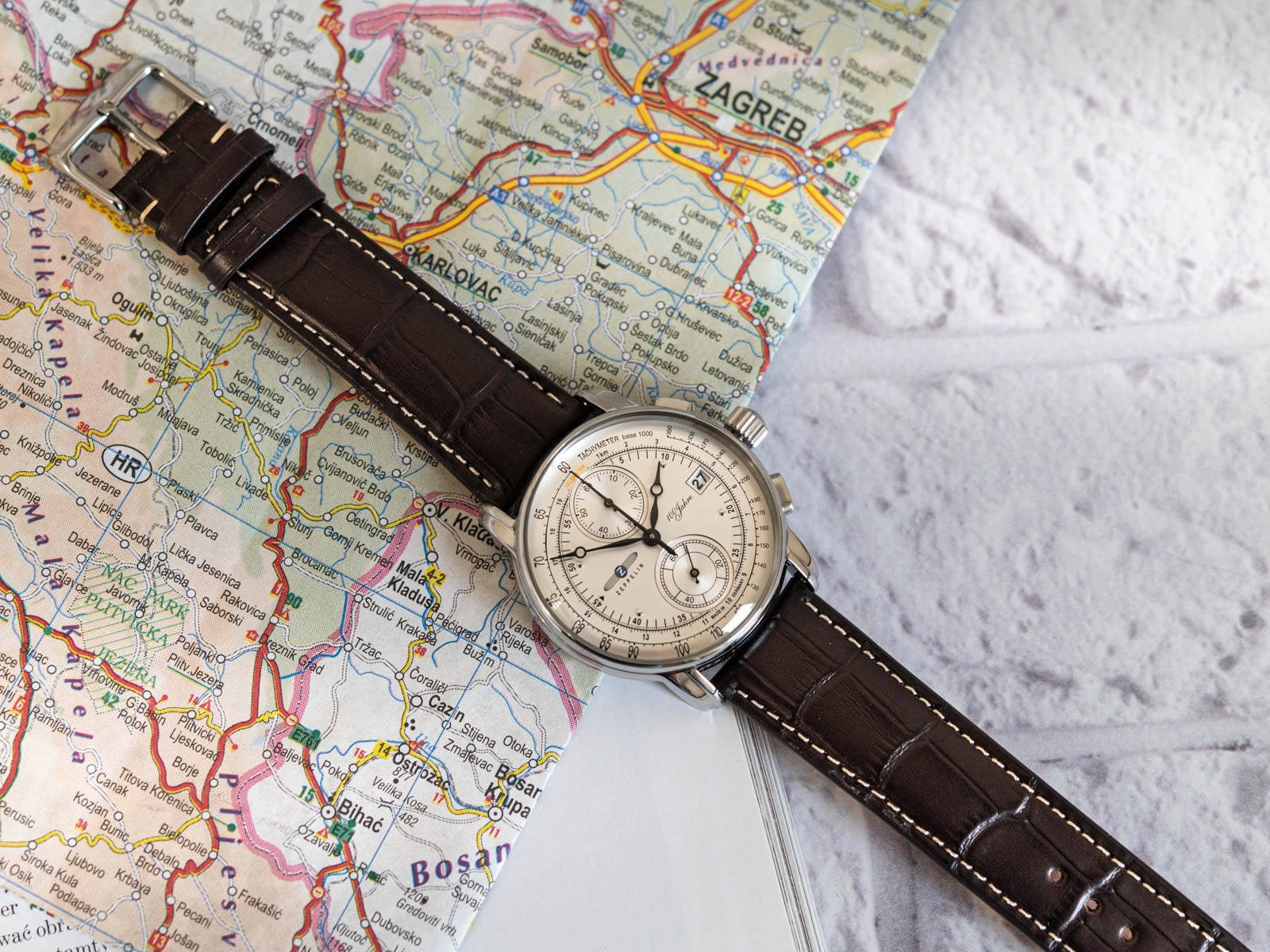MEN'S WATCH ZEPPELIN 8670-1 100 JAHRE BROWN DATE CHRONOGRAPH Brand Zeppelin