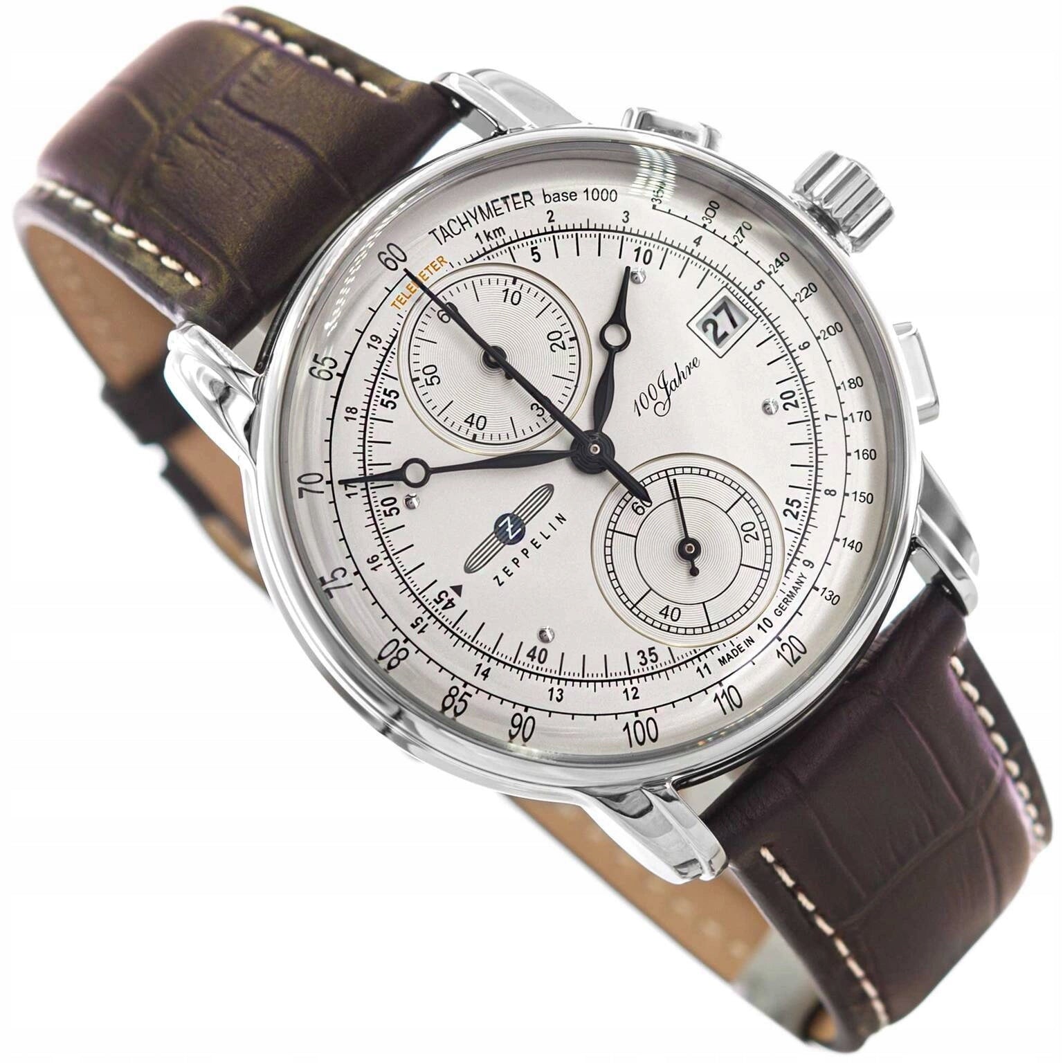 MEN'S WATCH ZEPPELIN 8670-1 100 JAHRE BROWN DATE CHRONOGRAPH